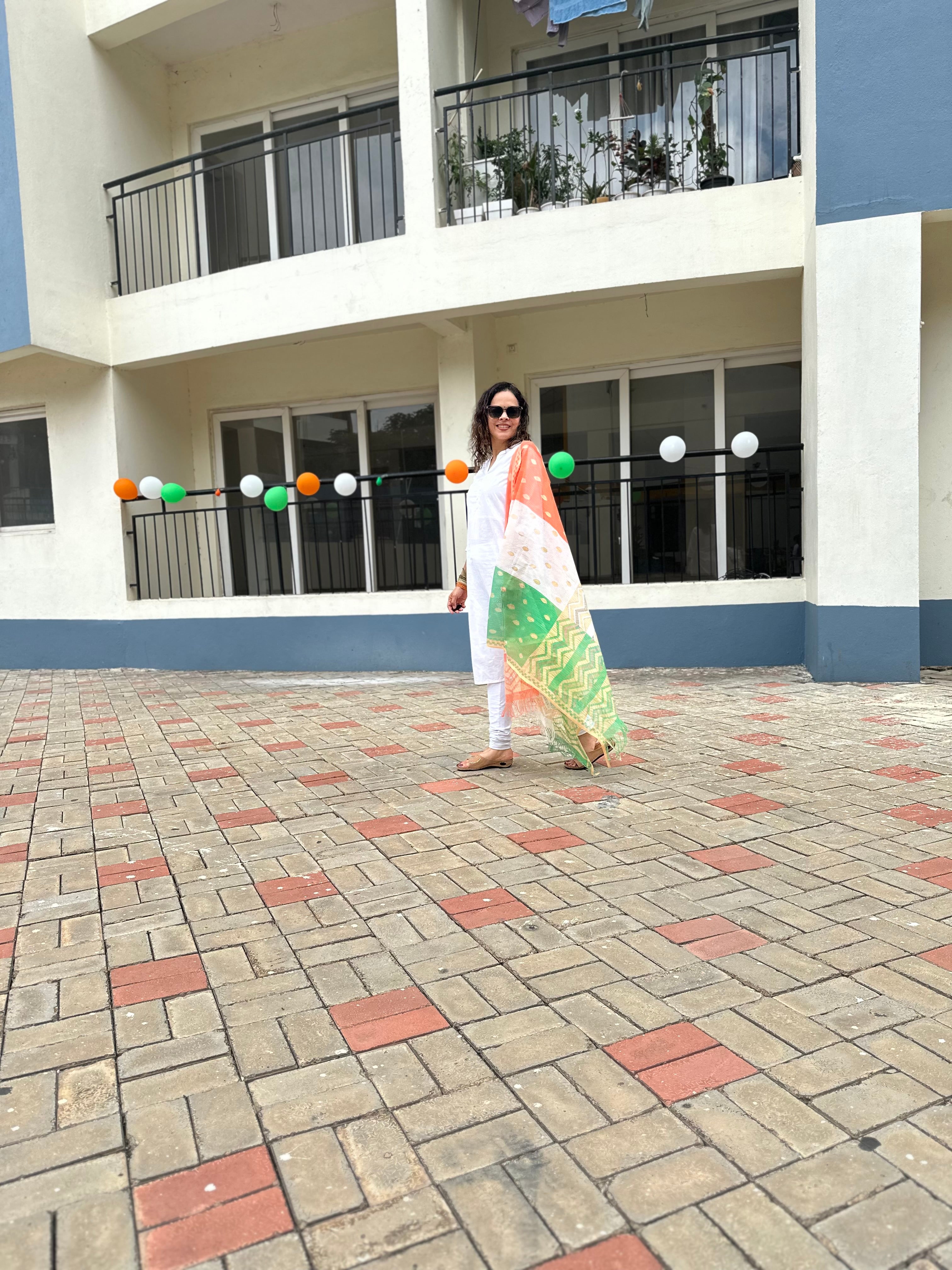 Tiranga Dupatta for Women - Stylish Indian Scarf for Festivals, Weddings & Cultural Events | Lightweight & Elegant Fashion Accessory