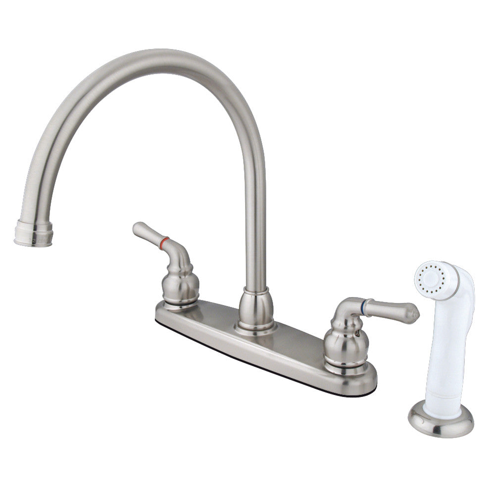Kingston Brass KB795 Magellan 8 Inch Centerset Kitchen Faucet - High Arc Pull-Down Sprayer, Single Handle, Brushed Nickel - Perfect for Modern Kitchens & Easy Dishwashing