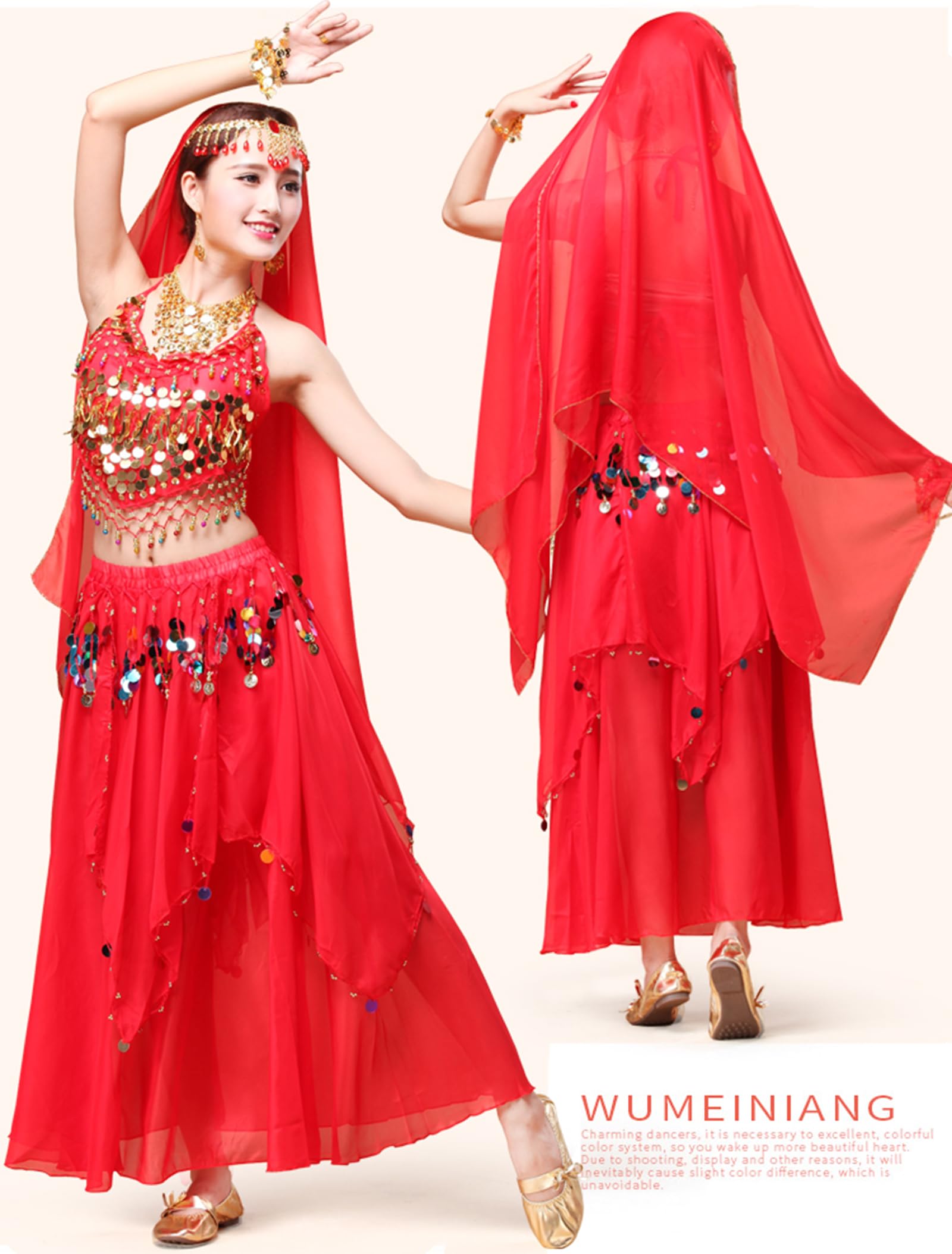 Women's Belly Dance Costume - Sequin Crop Top & Chiffon Skirt Set for Halloween, Party, and Performance | Elegant & Comfortable Outfit for Dance Shows, Cosplay, and Festive Events