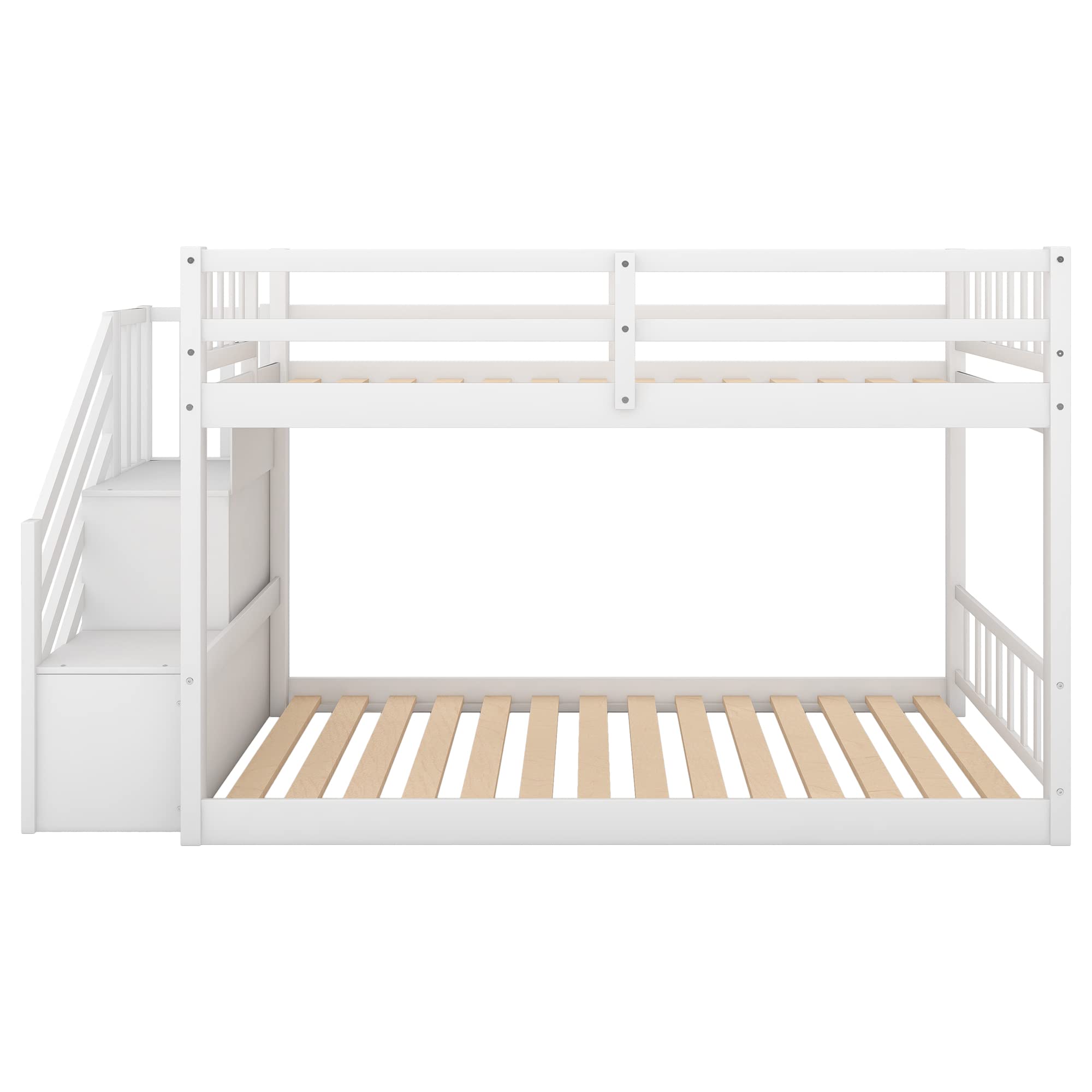 Bellemave White Wood Twin Over Twin Bunk Bed with Storage & Stairs - Low Profile Kids Bunk Bed for Toddler Boys & Girls - Perfect for Small Bedrooms, Shared Kids Rooms & Space-Saving Sleep Solutions