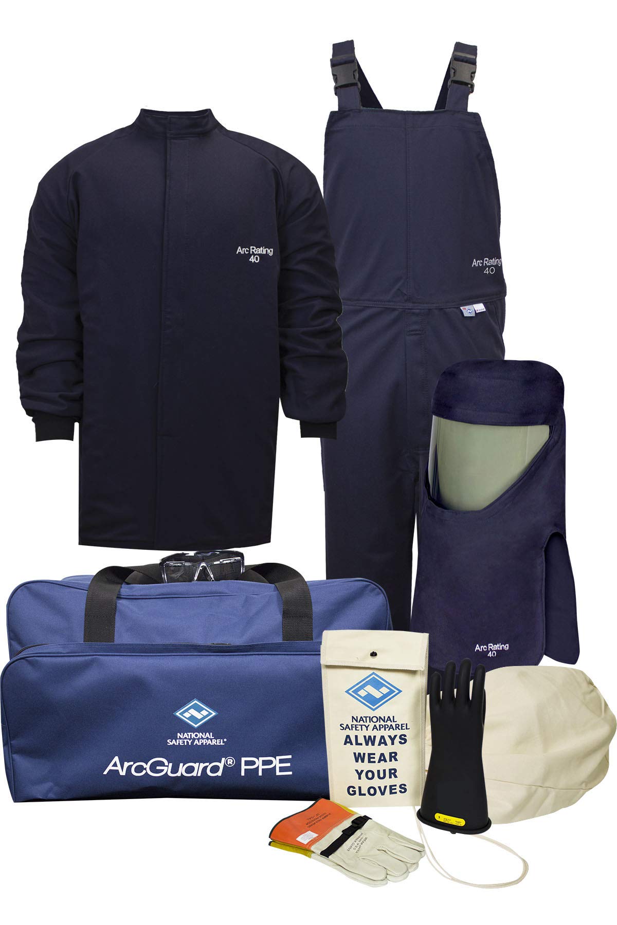 ArcGuard CAT 4 40 Cal Arc Flash Protection Kit - FR Short Coat, Bib Overall, Standard Hood, Safety Glasses & Gear Bag (XL Size, Glove Size 10) - Ideal for Electrical Workers & Industrial Safety