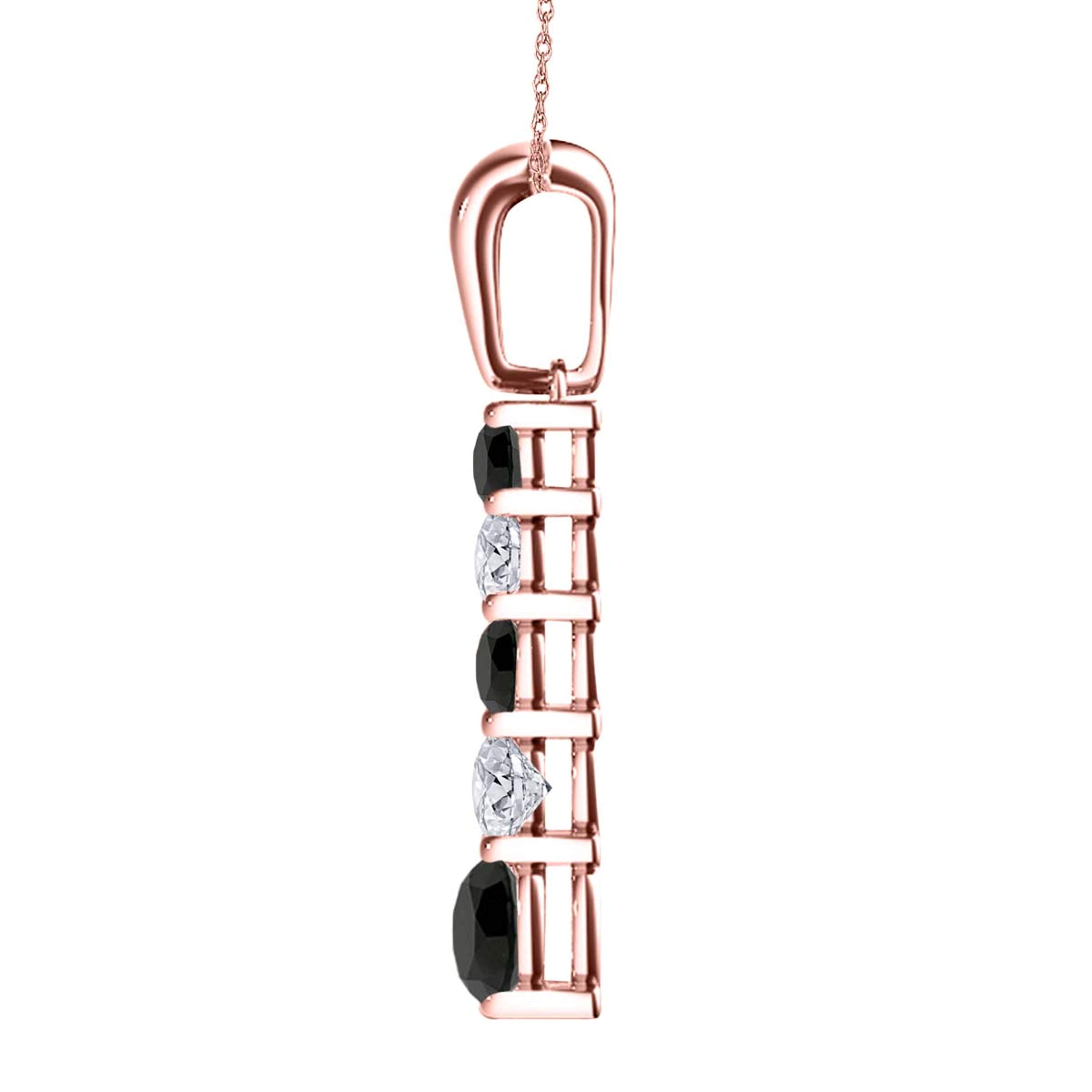 3/4 Carat Natural Black & White Diamond Journey Pendant Necklace for Women - 10k Rose, White & Yellow Gold with 18