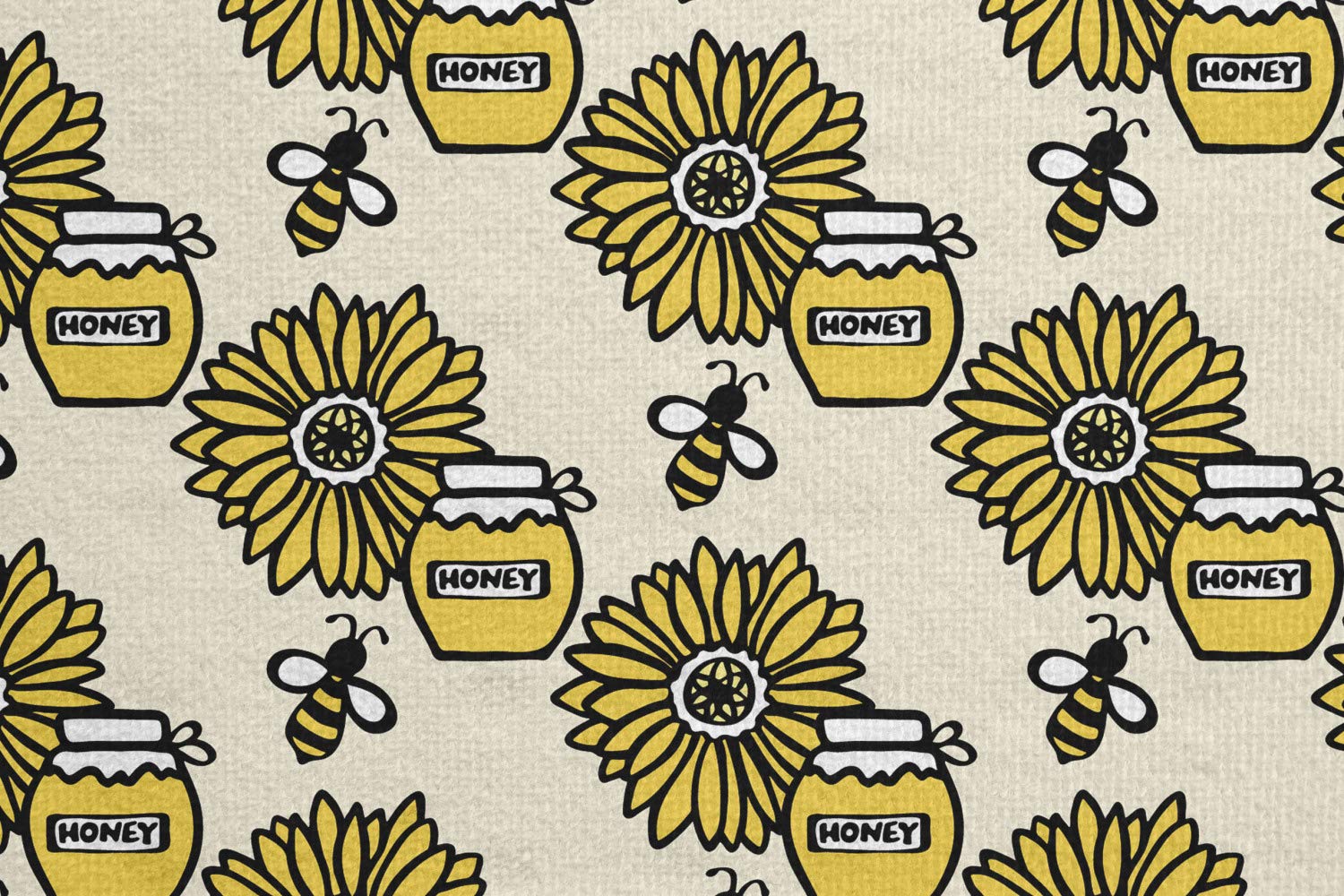 Ambesonne Non-Slip Queen Size Yoga Mat Towel - Honey Jar & Sunflower Calligraphy Design, Sweat Absorbent for Yoga, Pilates & Workouts, 25