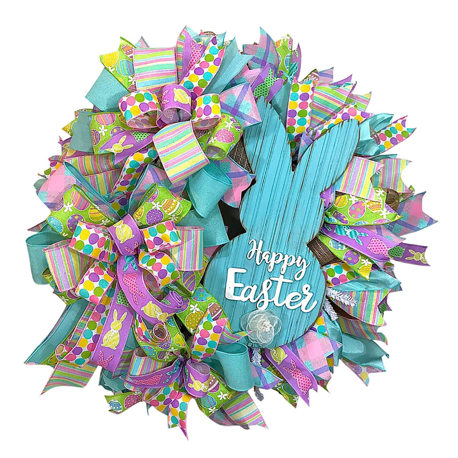 Easter Bunny Wreath Decor - Cute Cartoon Rabbit Door Hanging with Fluffy Ears & Tail - Spring Holiday Front Door Decoration for Home, Party & Easter Celebrations