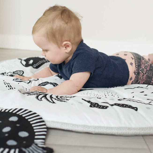 Organic Ocean Quilted Playmat by Wee Gallery - Non-Toxic Baby Activity Mat for Tummy Time, Crawling & Sensory Play - Perfect Nursery Floor Mat for Infants & Toddlers