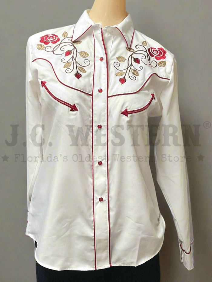 Women's Long Sleeve Western Shirt with Embroidery - White - Perfect for Rodeo, Country Music Concerts & Cowgirl Fashion