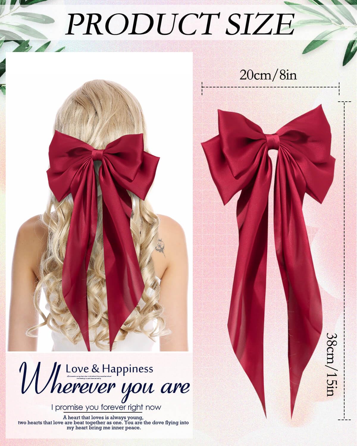 4 Pcs Silky Satin Hair Bows for Women - Large Long Tail Ribbon Bow Hair Clips with Metal Barrettes, Elegant Hair Slides & Accessories for Parties, Weddings, and Daily Styling