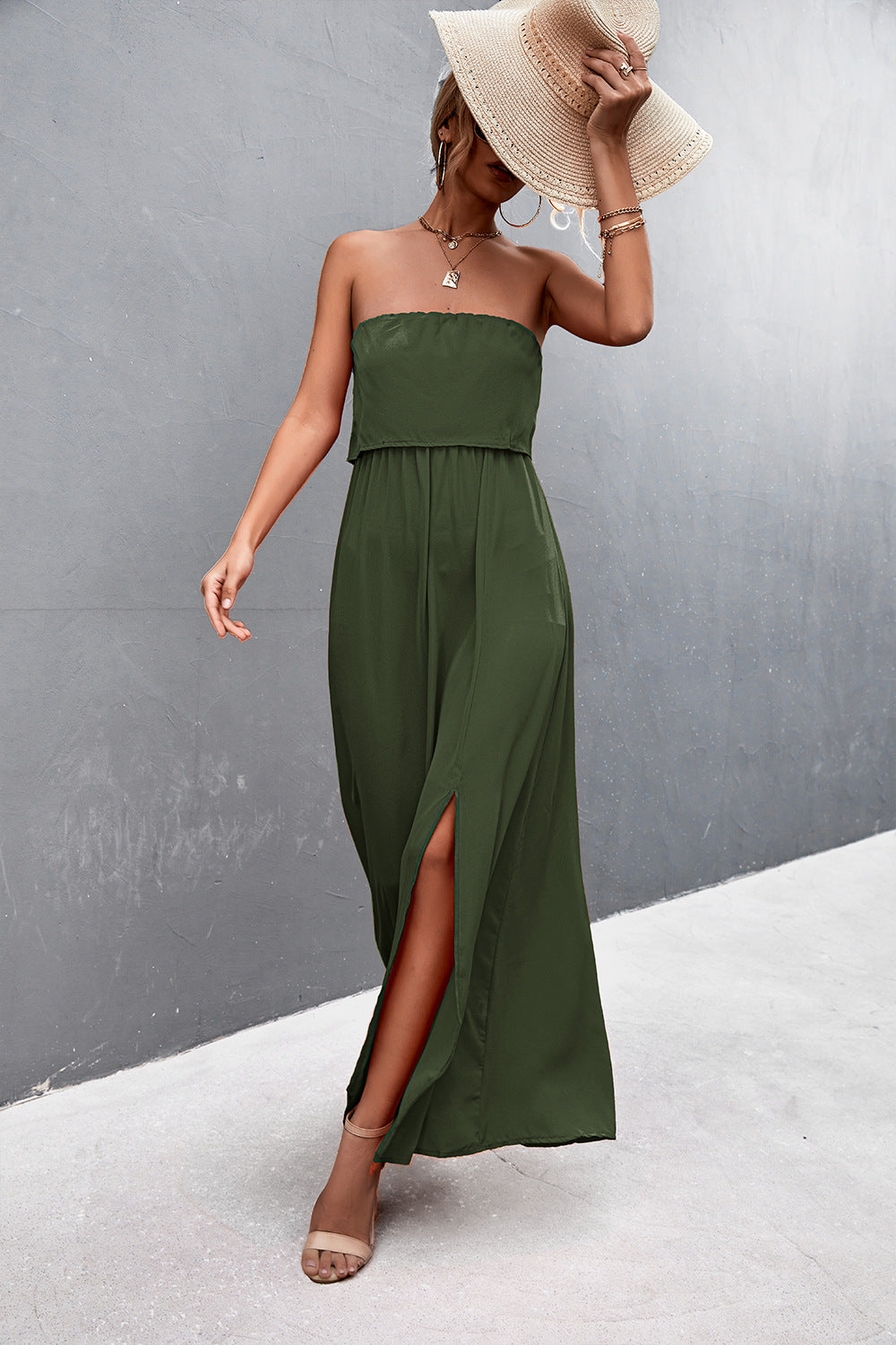 Elegant Floral Strapless Maxi Dress for Women | Beach Wedding & Summer Vacation Outfit | Perfect for Resort Wear, Tropical Getaways & Evening Parties
