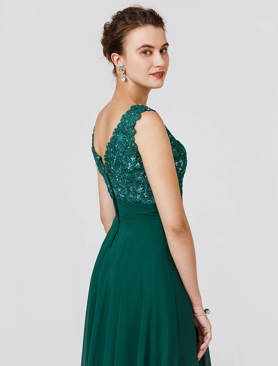 Elegant A-Line Chiffon Wedding Guest Dress - Floor Length, Sleeveless V-Neck with V-Back, Beaded Sash Ribbon | Perfect for Formal Events, Bridal Showers, and Evening Parties