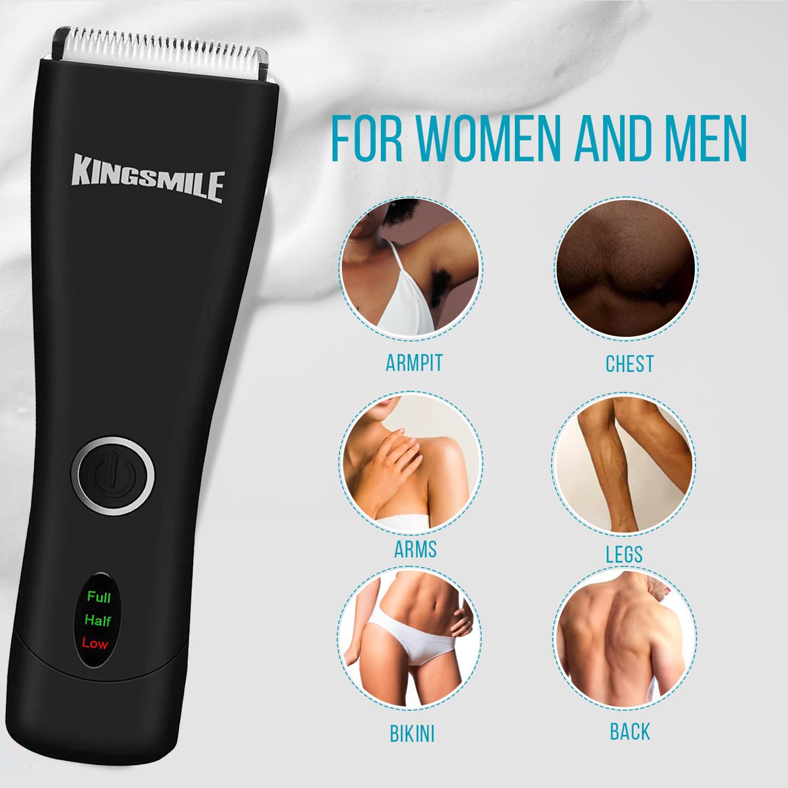 Kingsmile Electric Body Hair Trimmer for Men - Safe Pubic & Groin Hair Clipper with Replaceable Ceramic Blade, Waterproof Design & Charger Included | Perfect for Travel, Gym & Personal Hygiene Grooming