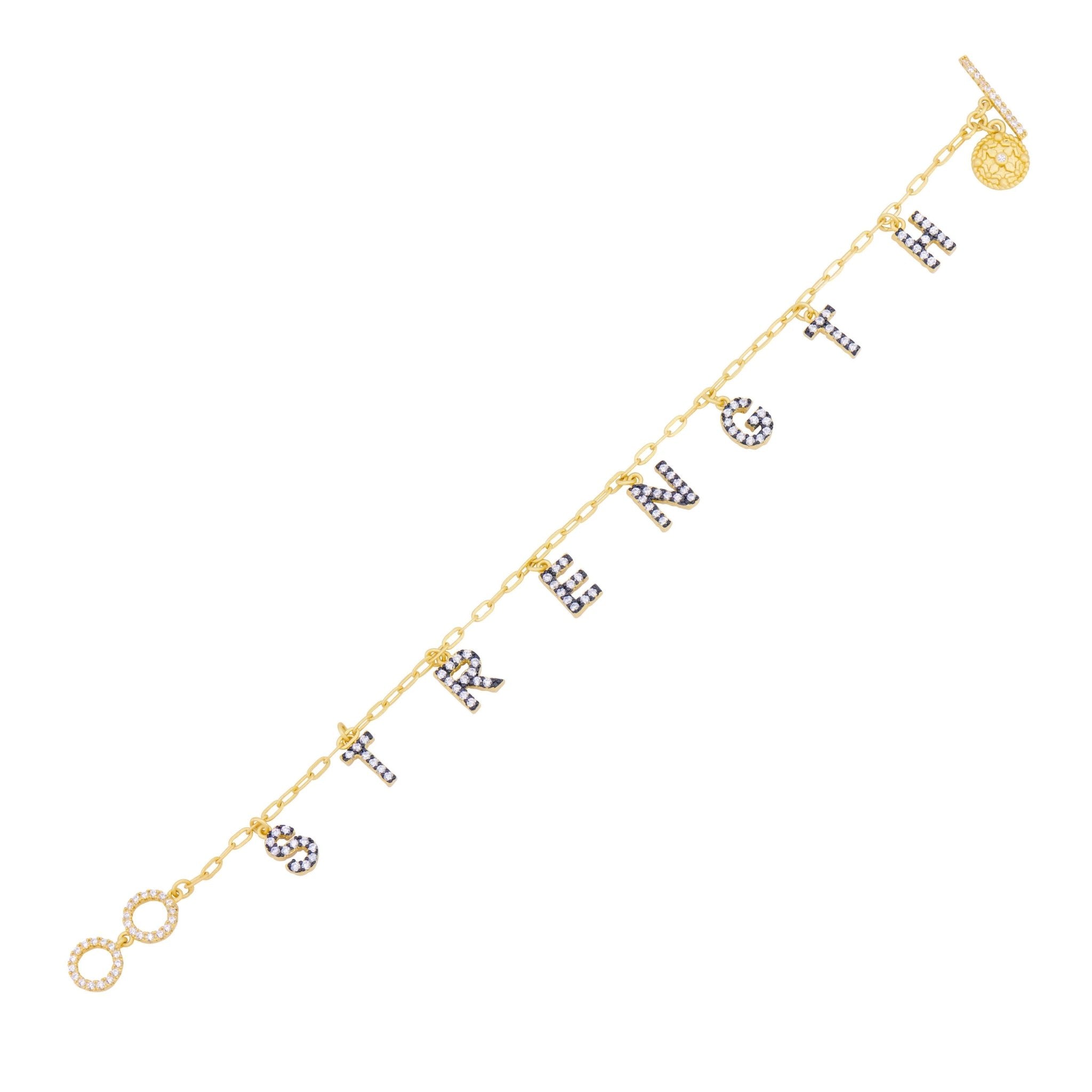 FR Sentiments STRENGTH Charm Chain Bracelet for Women - Elegant Adjustable Friendship Jewelry Gift for Birthday, Anniversary & Everyday Wear