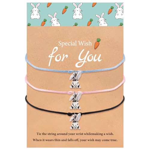 Graduation Gifts for Teen Girls - Adjustable Bunny Charm Bracelet Set with Friendship Cards - Cute Rabbit Jewelry for Easter, Birthdays & Friendship - 3 Colors (Pink, Blue, Purple) - Perfect for Graduation Parties, Easter Celebrations & Best Friend Gifts