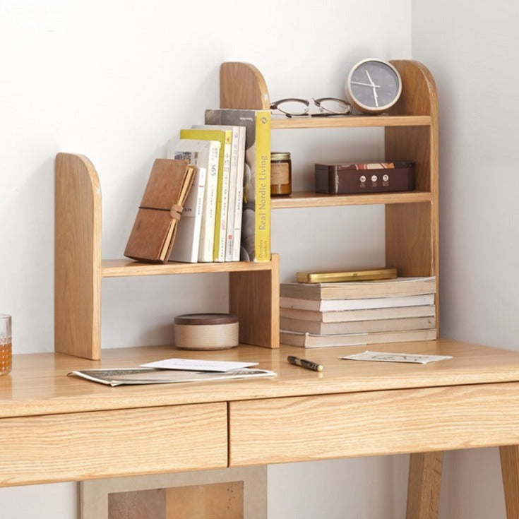Oak Solid Wood Small Bookcase - Simple Study & Telescopic Organizing Shelf - Nordic Style Home Office & Living Room Storage Solution