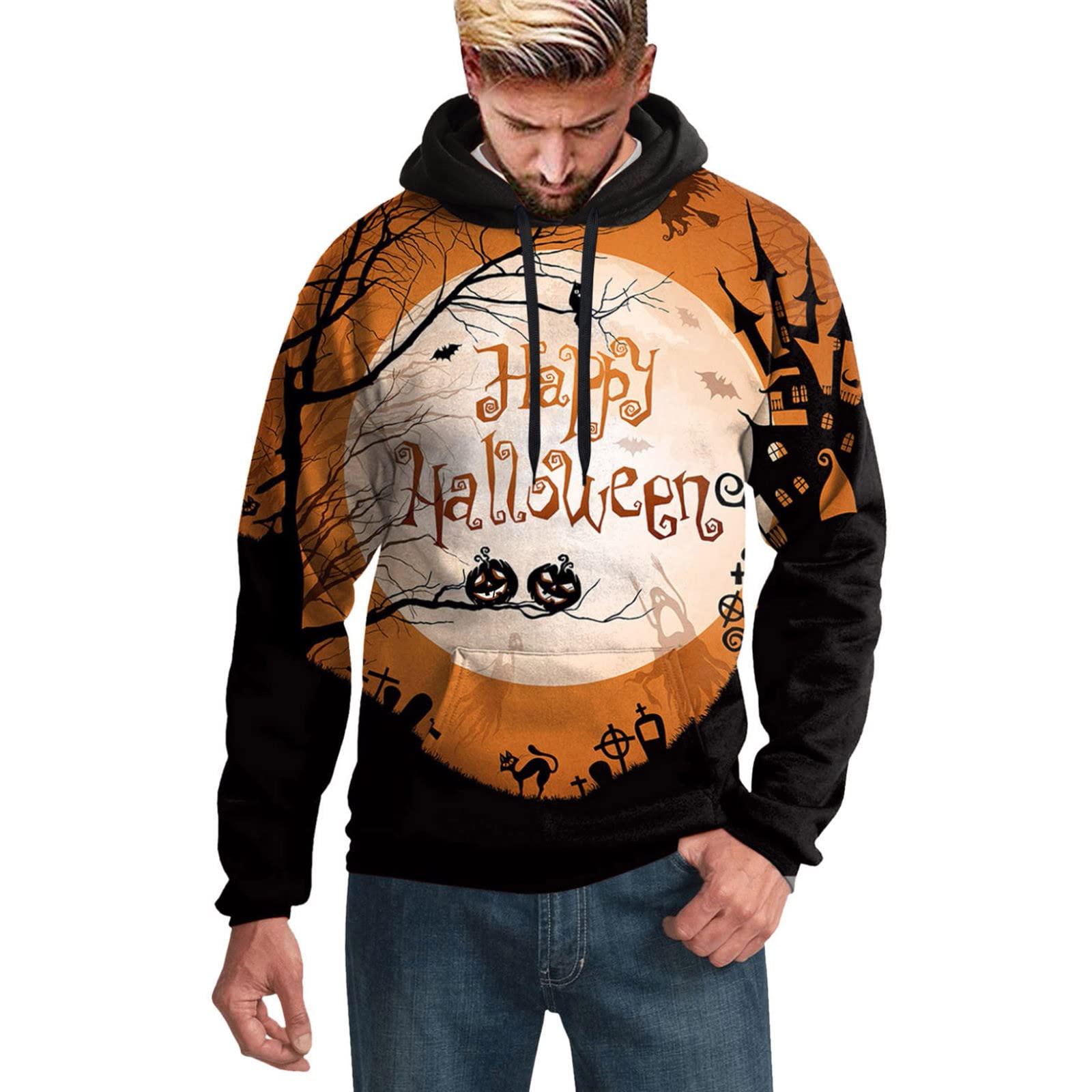 2022 New Halloween Couples Sweatshirt - Long Sleeve Hooded Pullover with Cross Band Design for Men & Women - Perfect for Halloween Parties, Costume Events and Spooky Date Nights