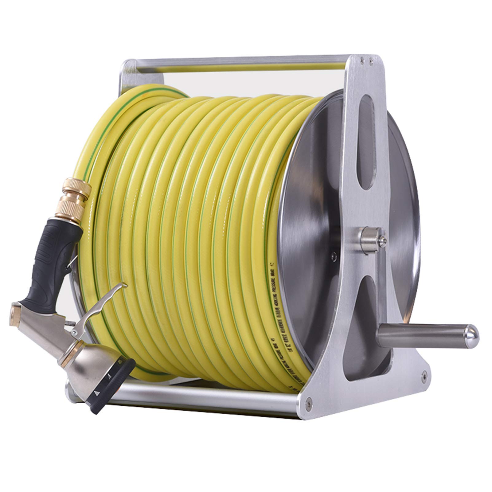 Heavy-Duty Stainless Steel Garden Hose Reel - Wall/Floor Mount for Outdoor Use