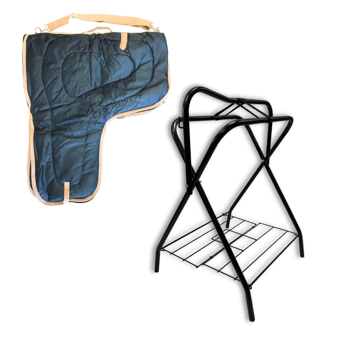 AJ Tack Freestanding Saddle Rack with Western Saddle Carrier - Heavy Duty Horse Equipment for Stable, Barn & Trailer Organization - Perfect for Equestrian Storage & Display