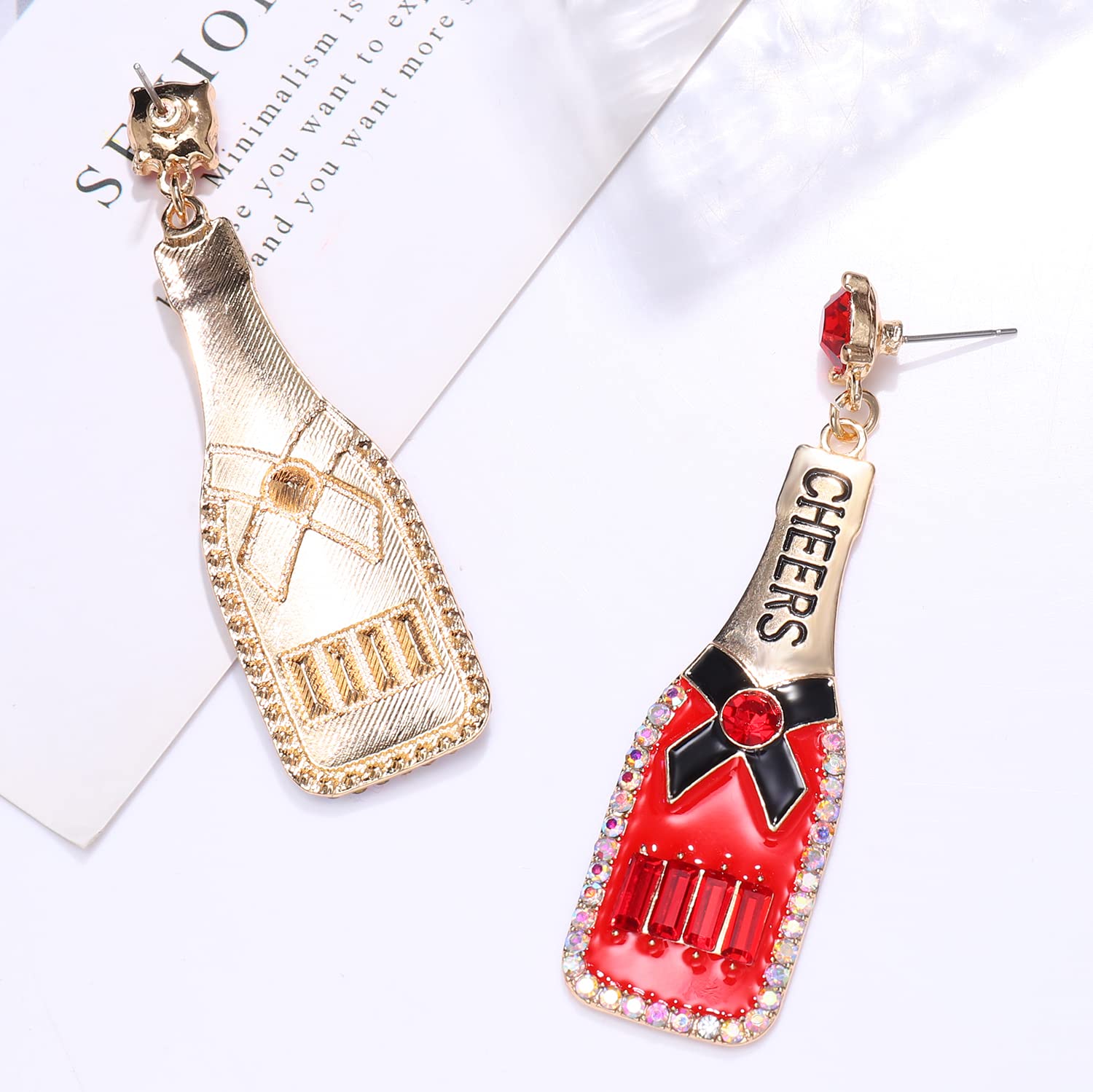 Sparkling Champagne Bottle Dangle Earrings for Women - Elegant Rhinestone & Enamel Statement Jewelry - Perfect Gift for Bridesmaids, Bachelorette Parties & Wine Lovers