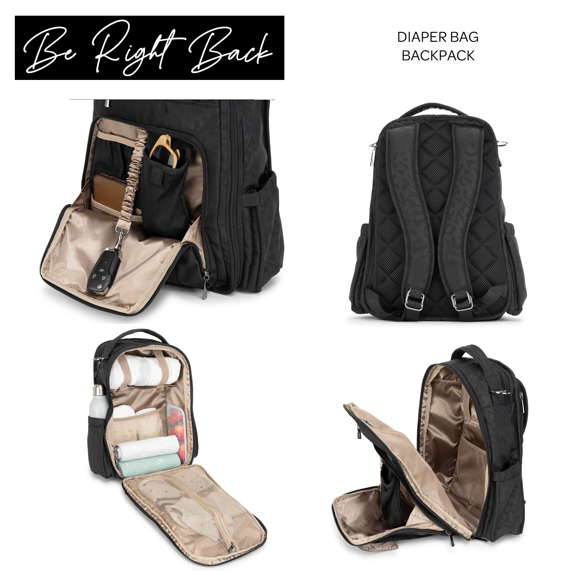 JuJuBe Diaper Backpack for Moms - Large Baby Travel Bag with Portable Changing Pad, Stroller Hooks & Multiple Pockets | Holds Bottles, Diapers, Wipes & Essentials | Perfect for Daycare, Travel & Daily Use - Black