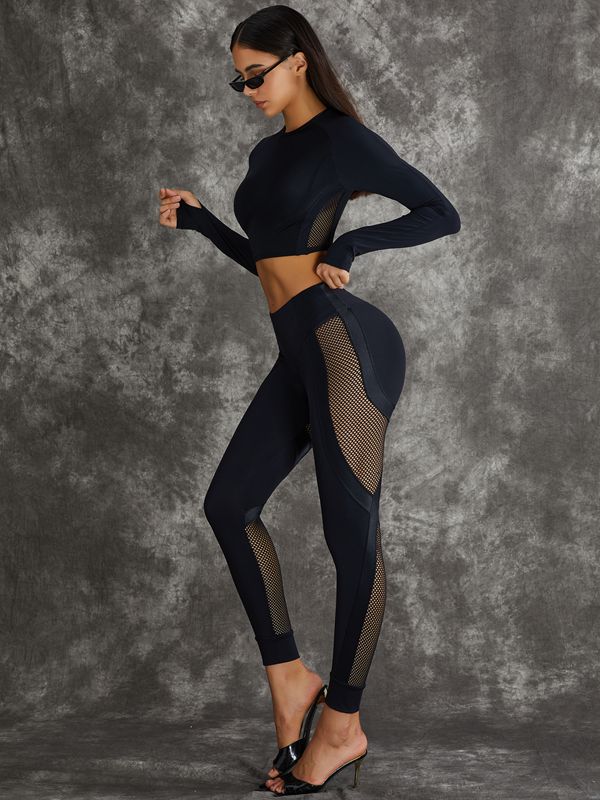 ZASUWA Women's High Waist PU Mesh Thumbhole Workout Leggings - Tummy Control & Hip Lift for Yoga, Running, and Gym