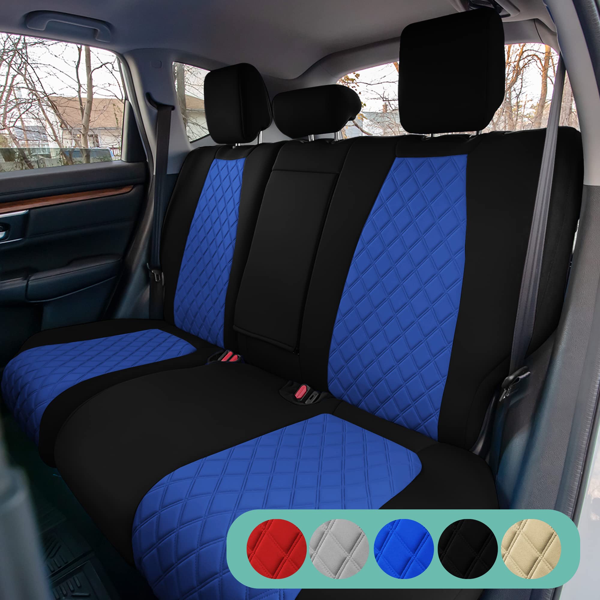 Custom Fit Neoprene Seat Covers for Honda CR-V LX/EX/EX-L (2017-2022) - Waterproof Rear Seat Protectors with Neosupreme Insert in Blue | Perfect for Road Trips, Pet Protection & Spill Prevention