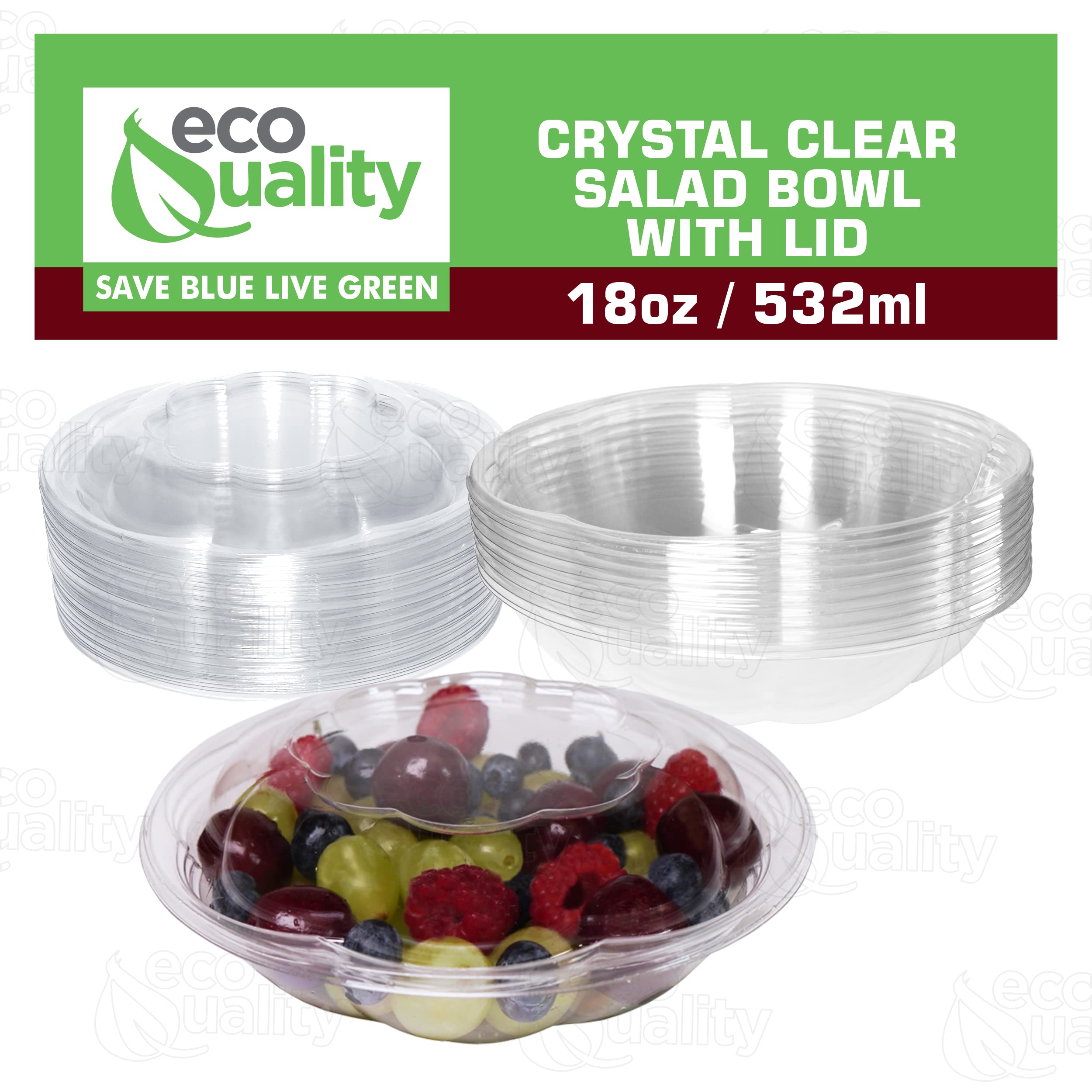 18oz Clear Disposable Salad Bowls with Lids (300 Pack) - BPA-Free Plastic Food Containers for Meal Prep, Lunch To-Go, Salads, Fruits & Snacks | Airtight & Leak Proof | Perfect for Picnics, Parties, Office Lunches & Takeout