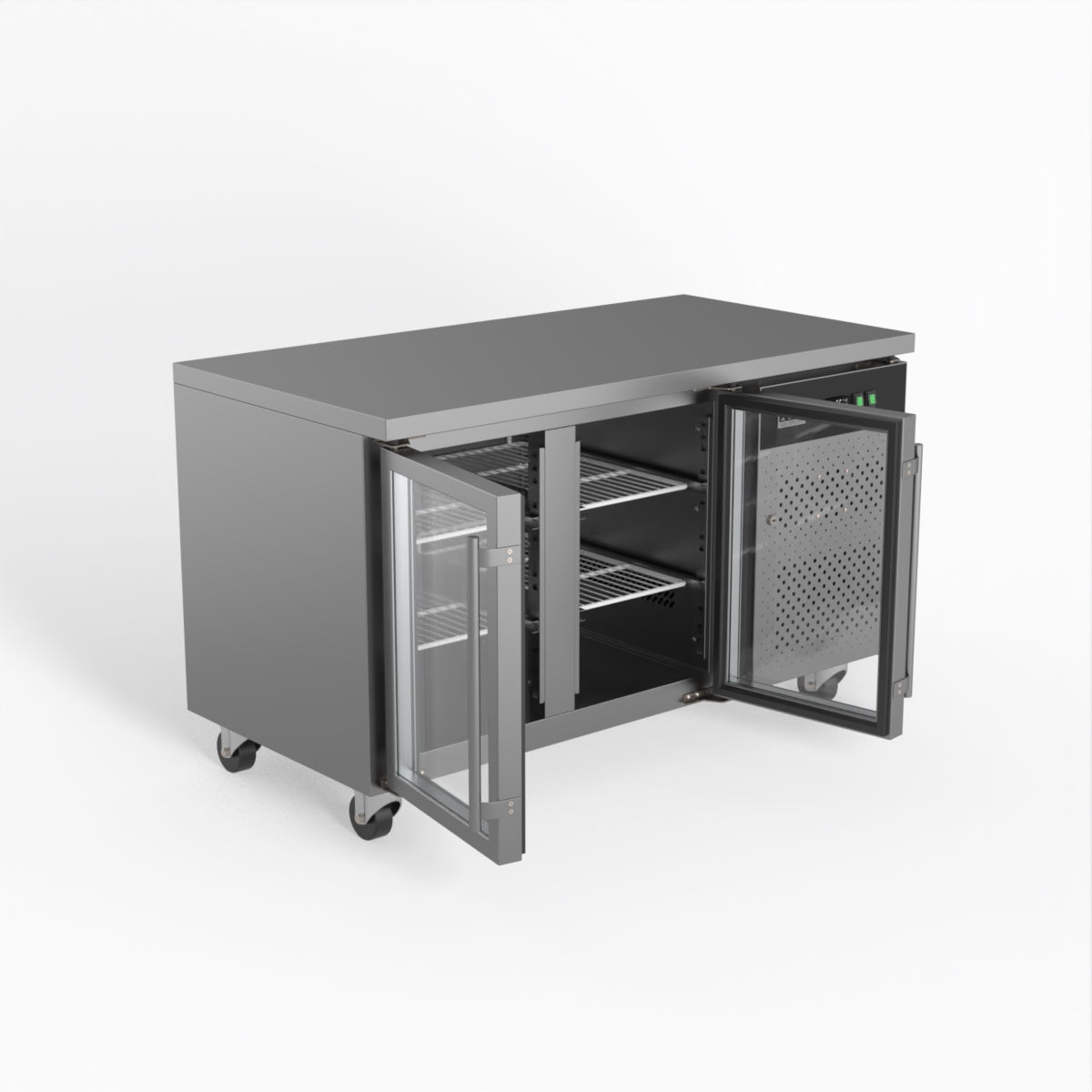 Commercial Glass Door Refrigerator - 2 Door Under Counter Display Fridge 700mm Depth for Restaurants, Cafes & Retail Stores