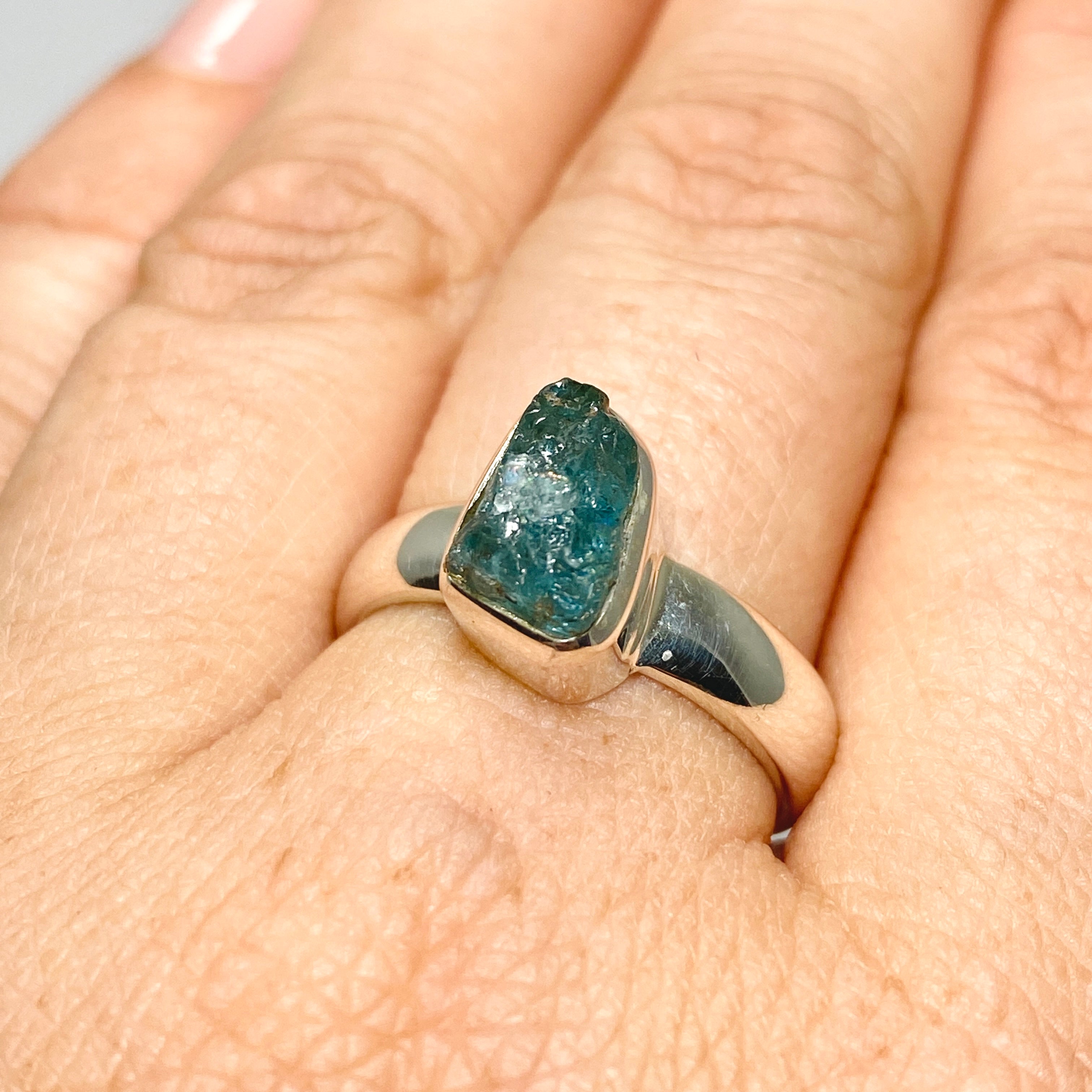 Natural Blue Tourmaline Raw Stone Ring Size 8 for Women - Handmade Boho Jewelry, Healing Crystal Ring for Meditation & Spiritual Gifts (PRGJ717)