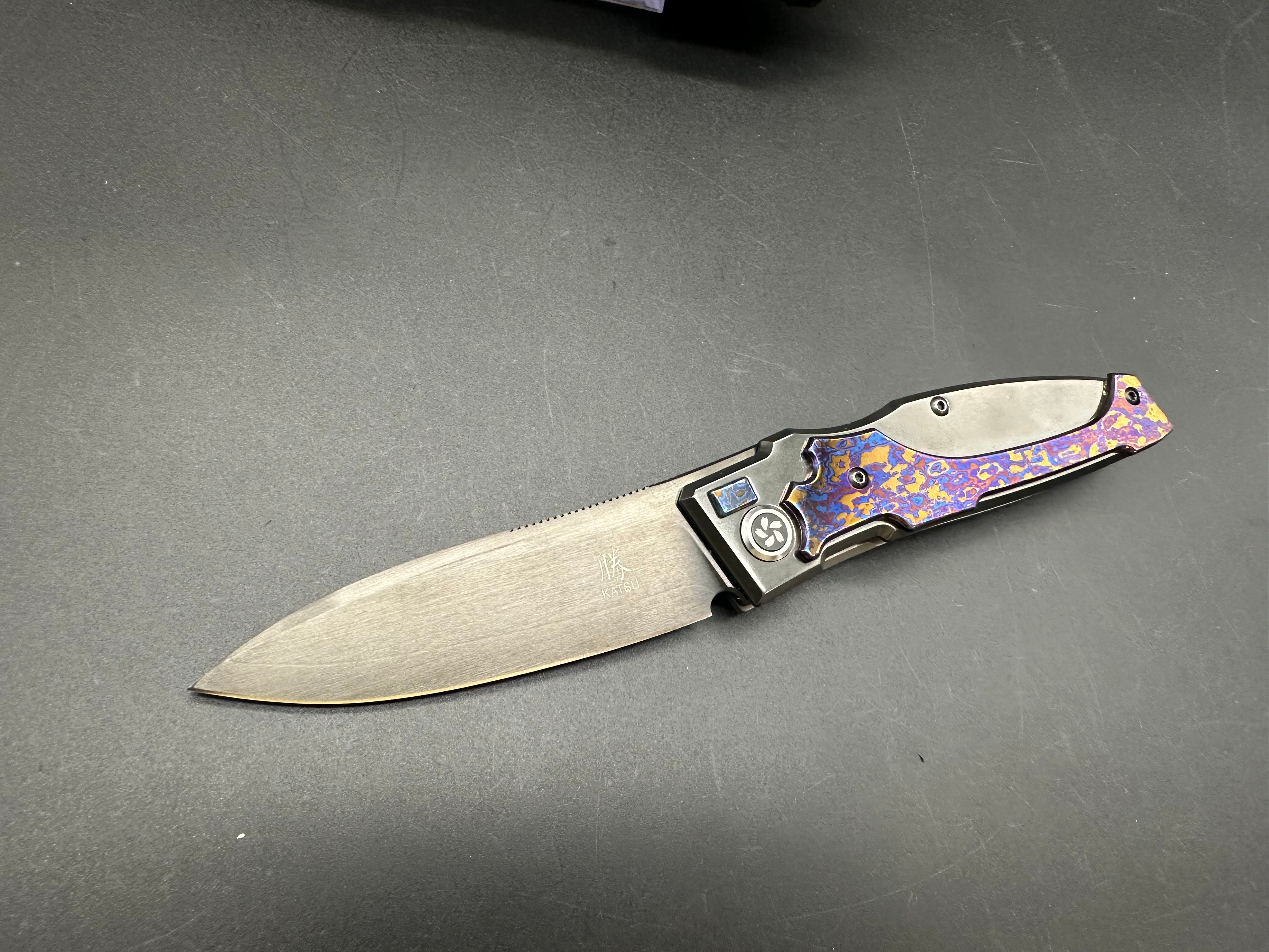 Premium KATSU KS T1 Folding Knife - Zirconium & Titanium Alloy Handle with Timascus Overlay, DLC Coated ZDP-189 Super Steel Blade - EDC, Outdoor, Camping & Survival Tool