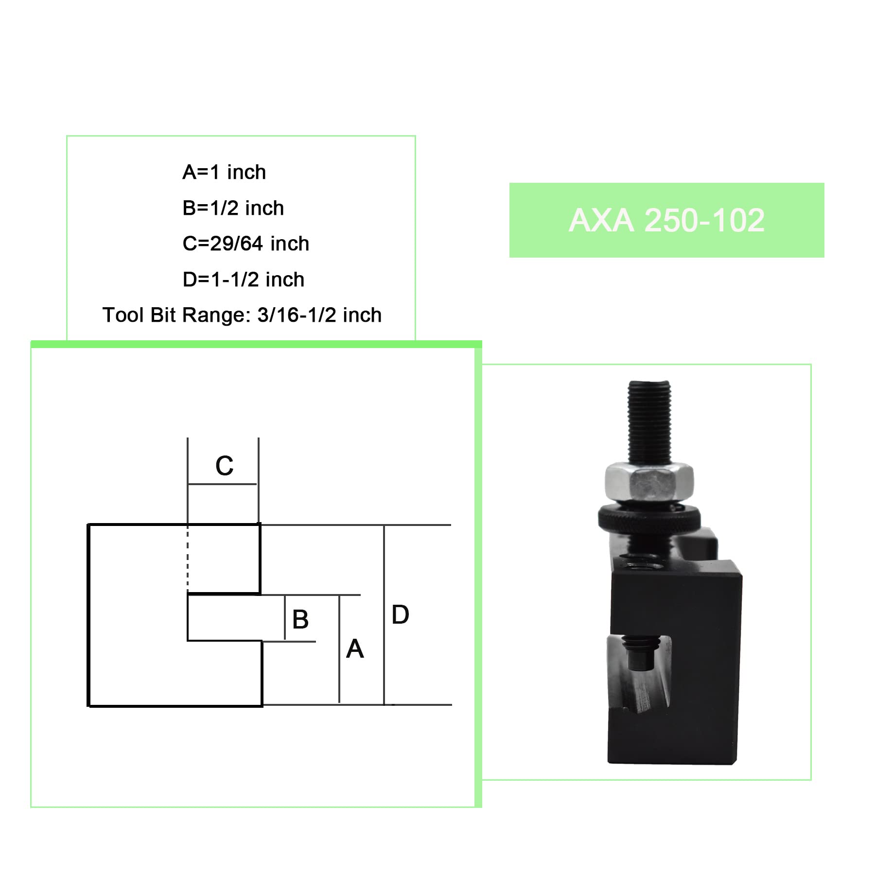 2Pcs AXA 250-102 Quick Change Tool Post Set - Turning & Facing Holder for 12