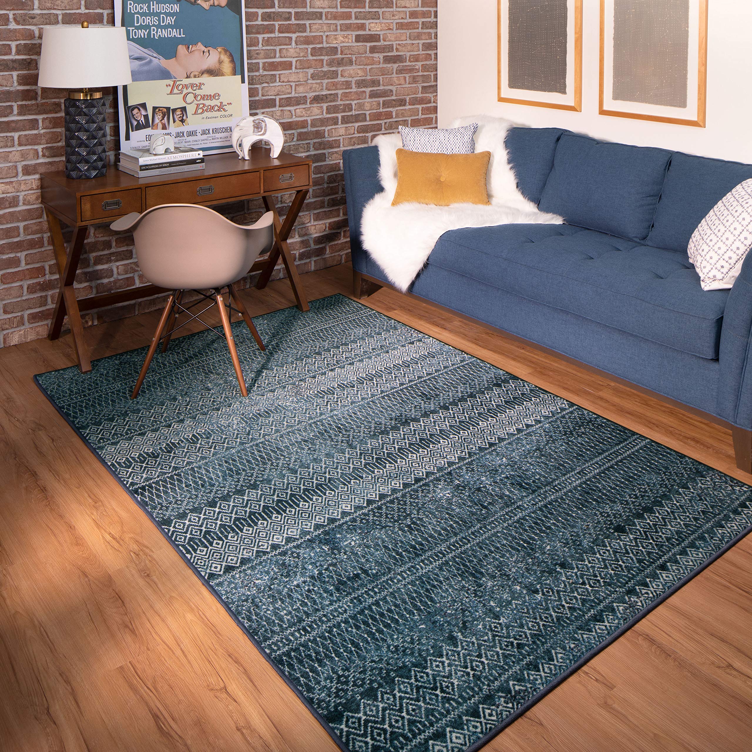 Mohawk Home Prale Denim Geometric 4'x6' Area Rug - Soft Modern Rug for Living Room, Bedroom & Office Decor