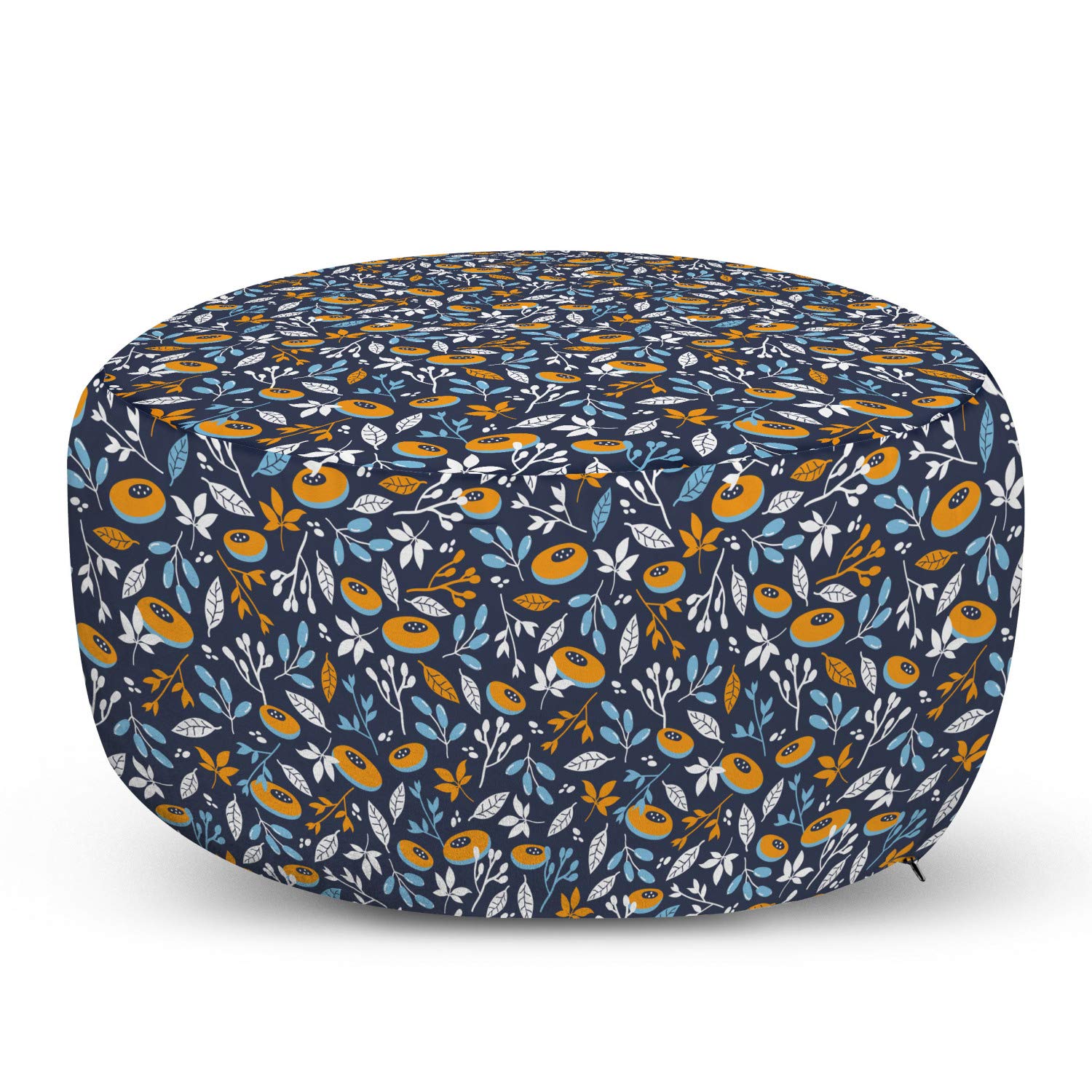 Ambesonne Leaf Ottoman Pouf - Hand Drawn Floral Design with Abstract Spring Pattern on Dark Background, Decorative Foot Rest with Removable Cover for Living Room, Bedroom, Office - Multicolor Footstool for Relaxing, Reading & Home Decor