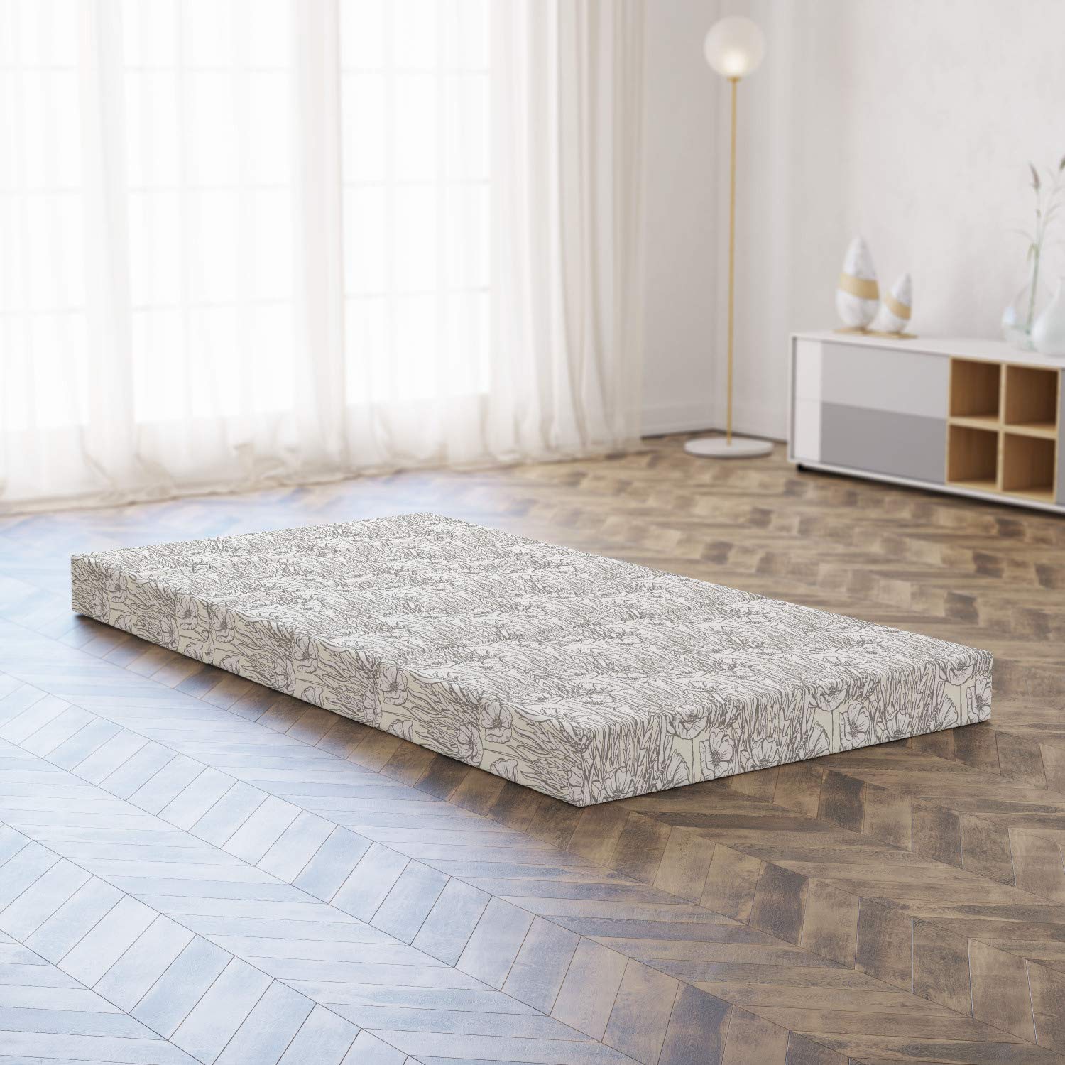 Ambesonne Foldable Gardening Mattress - Soft Shabby Poppy Blooms Design, 74.8