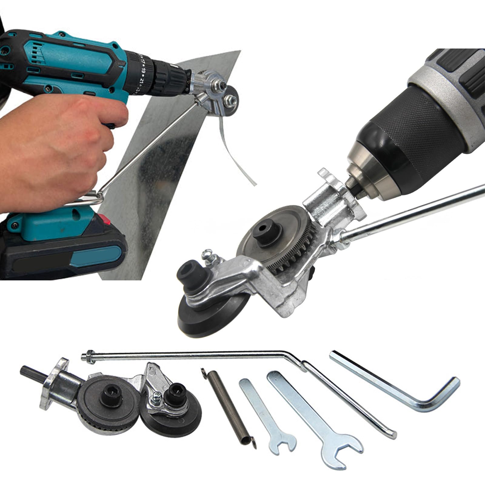 Electric Drill Plate Cutter Attachment - Metal Shears Nibbler Tool for Iron, Aluminum & Copper Sheets | Lithium Battery Compatible | Ideal for DIY Metalworking, HVAC Repairs & Automotive Projects