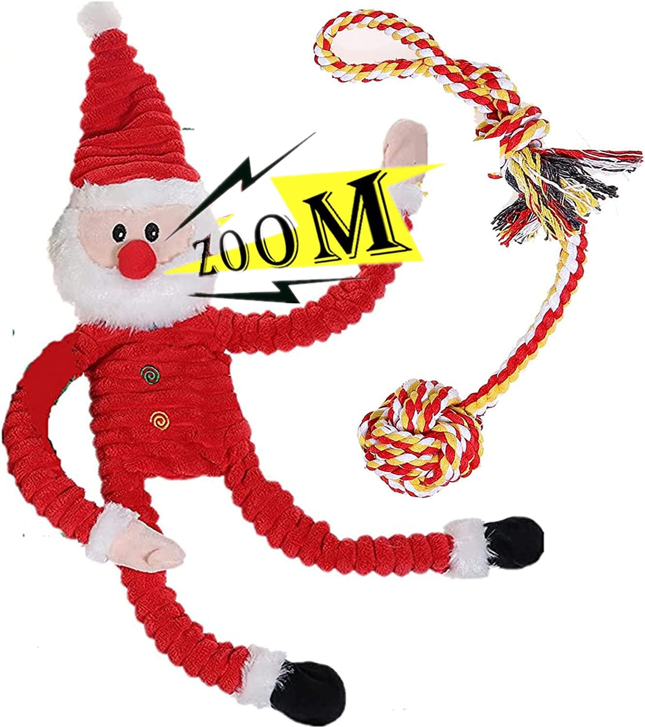 Christmas Dog Toys 2 Pack - Small Dog Rope Toy & Plush Santa Squeaky Toy for Puppies - Holiday Chew Toys for Teething, Playtime & Gift Giving