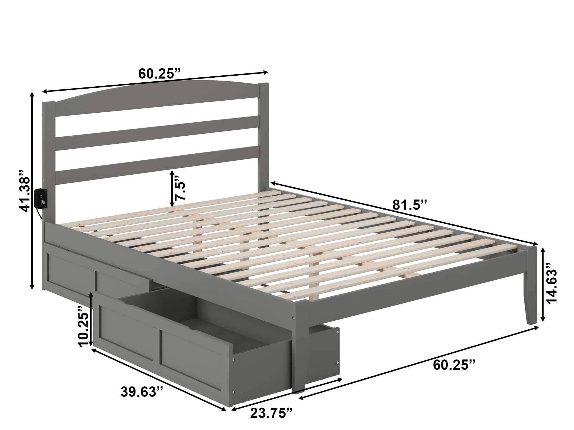 Warren Queen Platform Bed with Storage & USB Charger for Modern Bedrooms