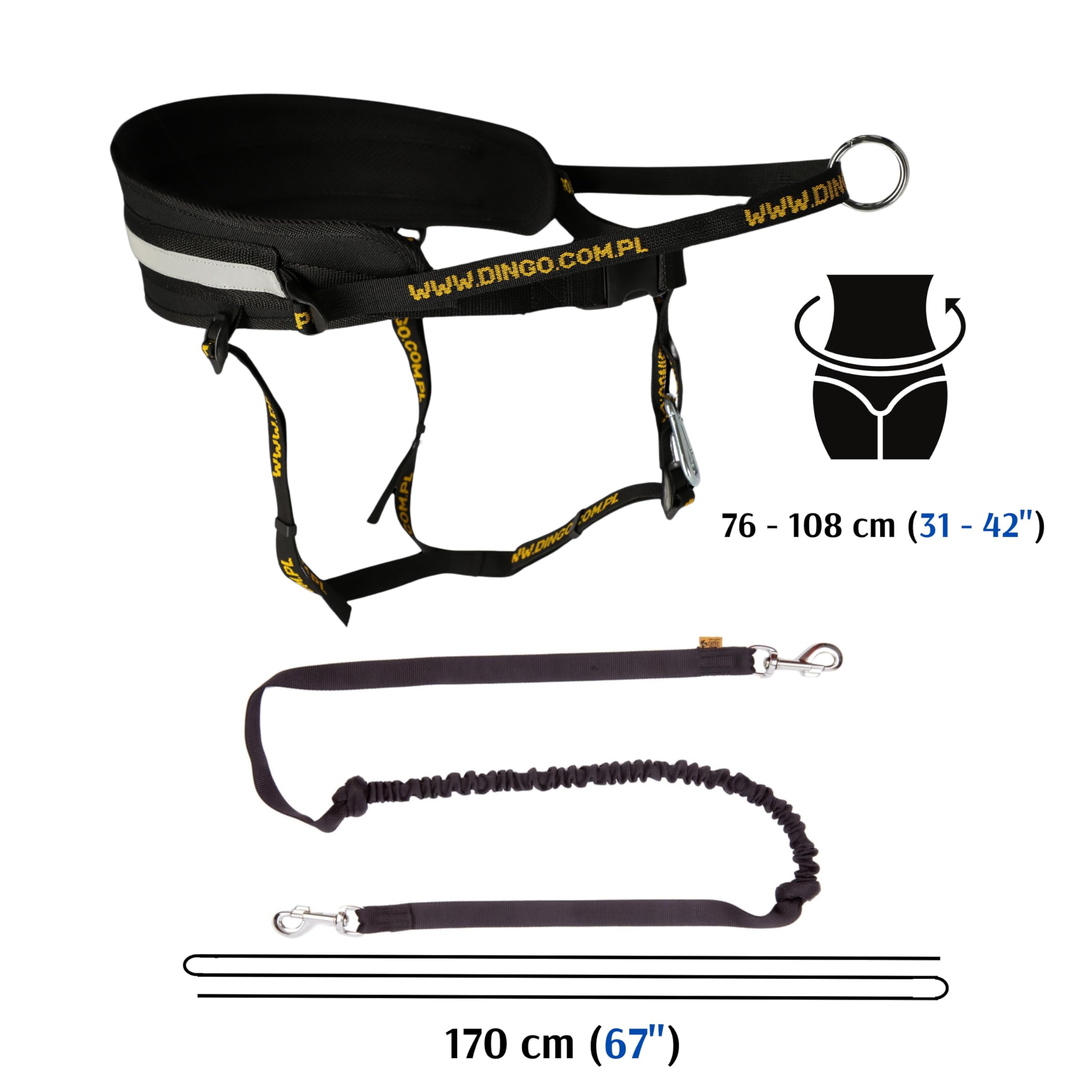 Hands Free Dog Leash Belt - Adjustable Bungee Leash for Large, Medium & Small Dogs | Perfect for Walking, Running, Hiking & Training | Comfortable Waist Belt with Two Snap Hooks (Model Z30005)