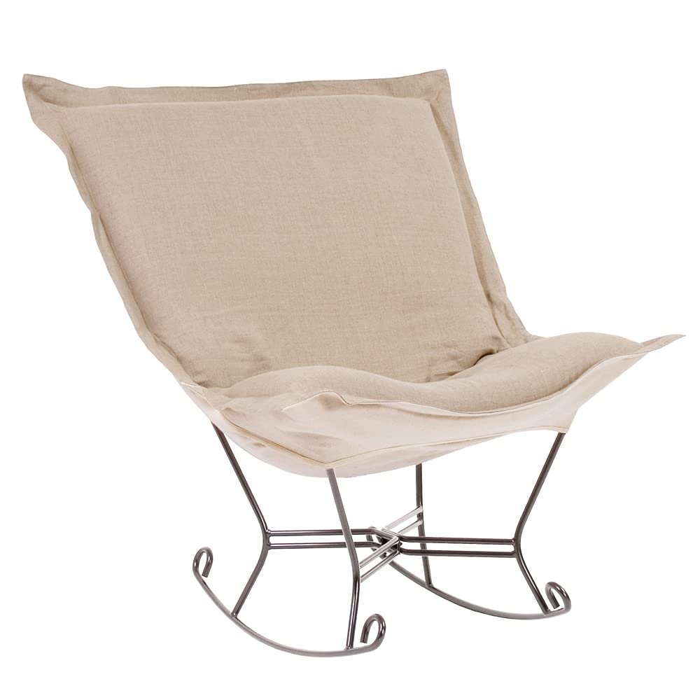 Howard Elliott Scroll Puff Rocker Seating Chair with Removable Cover - Titanium Frame Butterfly Chair for Indoor & Outdoor Use - Perfect for Camping, Patio, Living Room and Garden Relaxation - Prairie Natural Finish Multipurpose Furniture