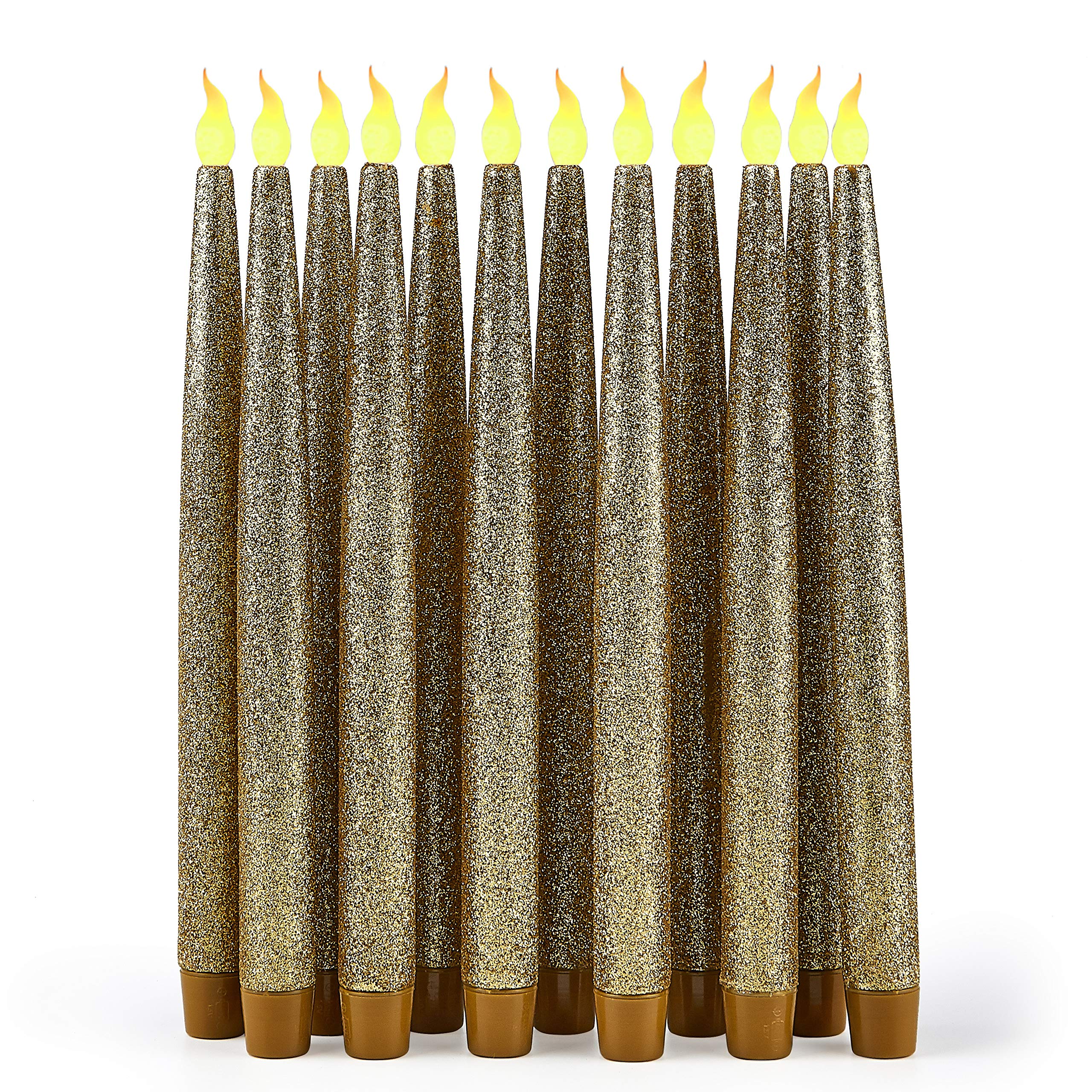 Furora Gold LED Taper Candles - Battery Operated Flameless Window Candles with 6-Hour Timer, Pack of 12 (11.5
