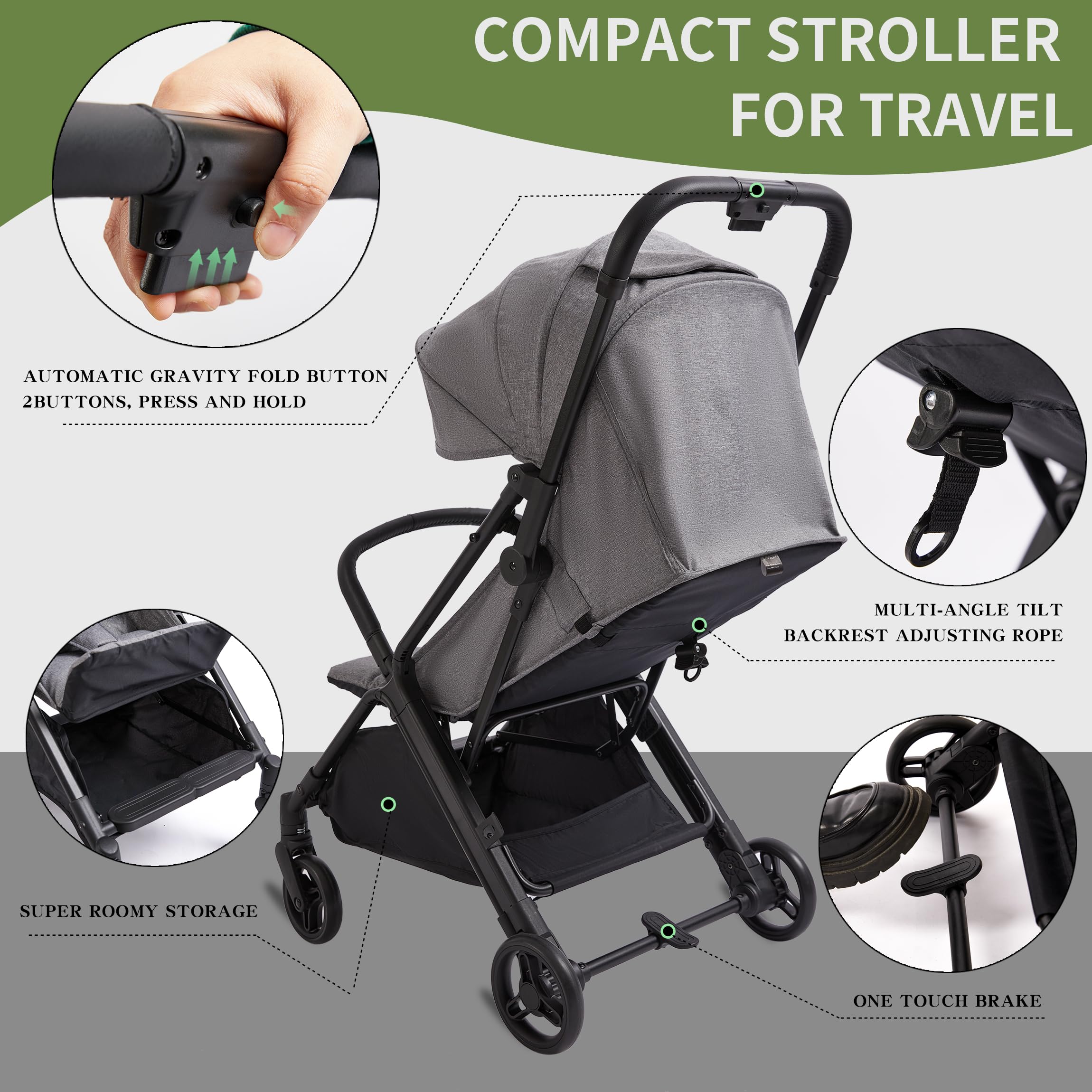COOL KIDS Lightweight Travel Stroller for Babies - Compact Umbrella Stroller with Automatic Fold & Pop-Up Sun Canopy | Perfect for Airplane Travel, Shopping & Daily Outings (Gray)