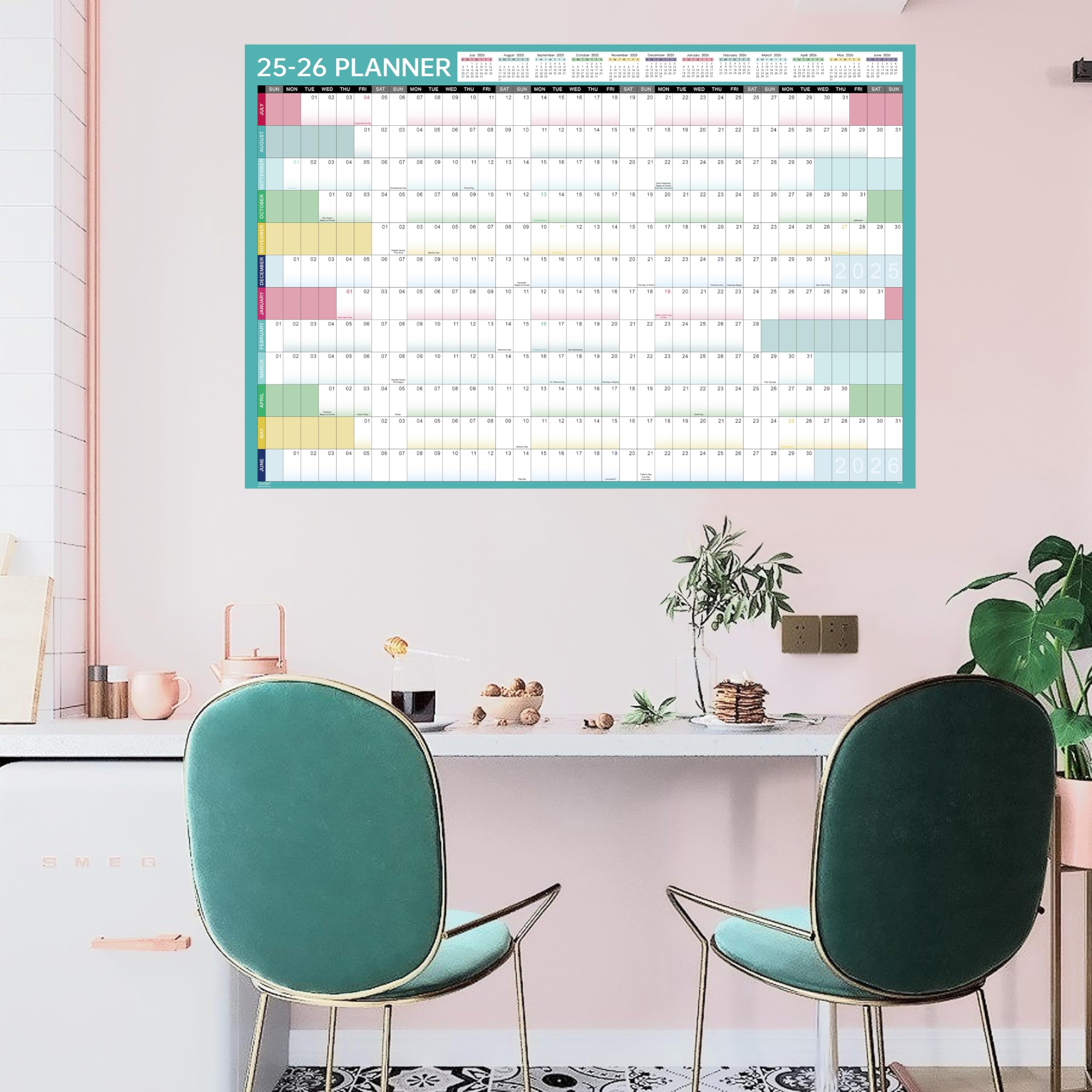 2025-2026 Yearly Wall Calendar | July 2025 - June 2026 with Julian Dates | 34.9