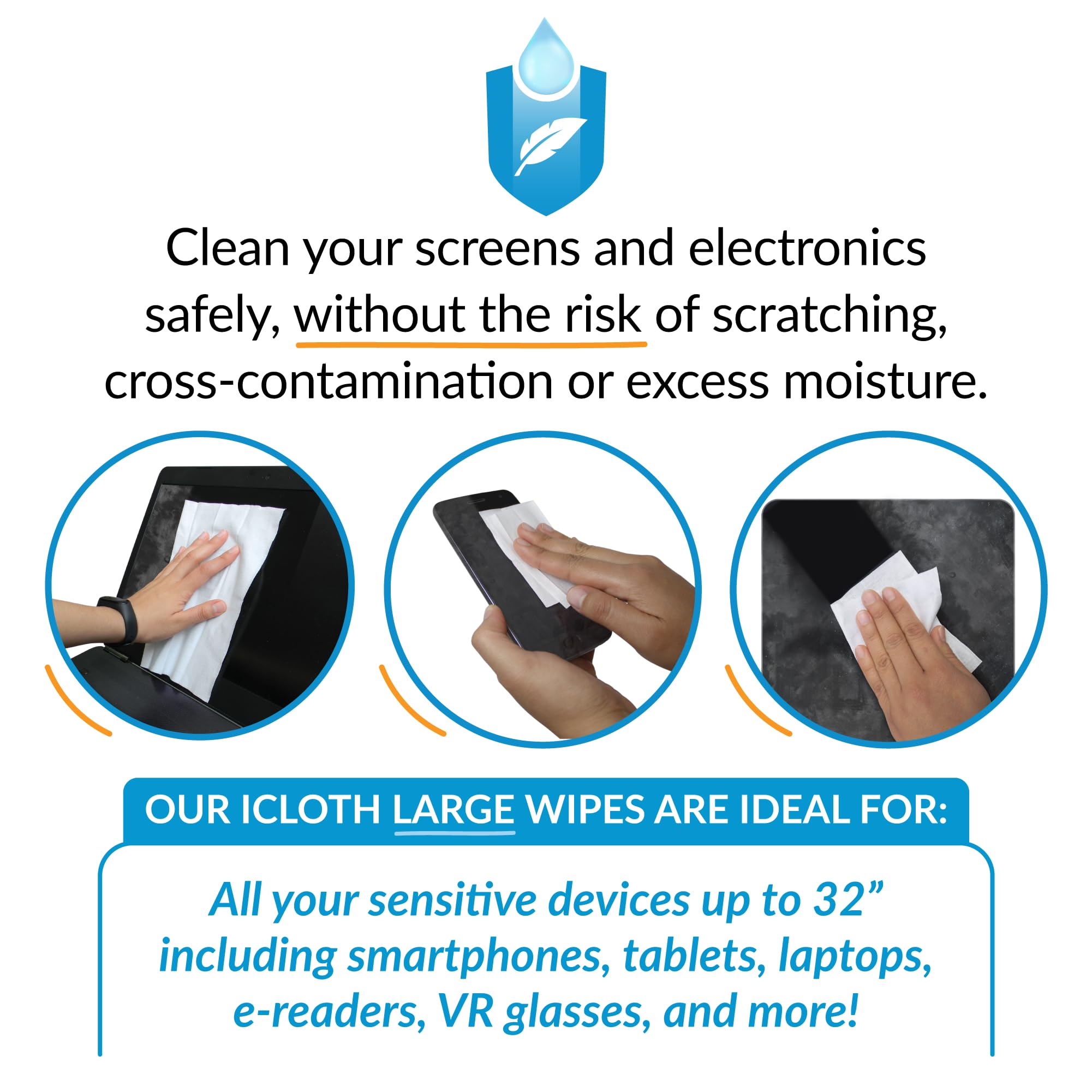 iCloth Large Screen Cleaning Wipes for Electronics - Lint-Free, Streak-Free, Fast-Drying - Removes Dust, Fingerprints & Smudges (500 Count) - Perfect for Phones, Tablets, Laptops & TVs