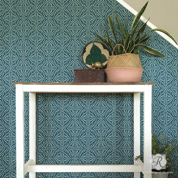 Tribal Batik Allover Wall Stencil - DIY Home Decor Stencil for Wall Painting, Furniture & Crafts | Perfect for Boho, Ethnic & Tropical Room Designs