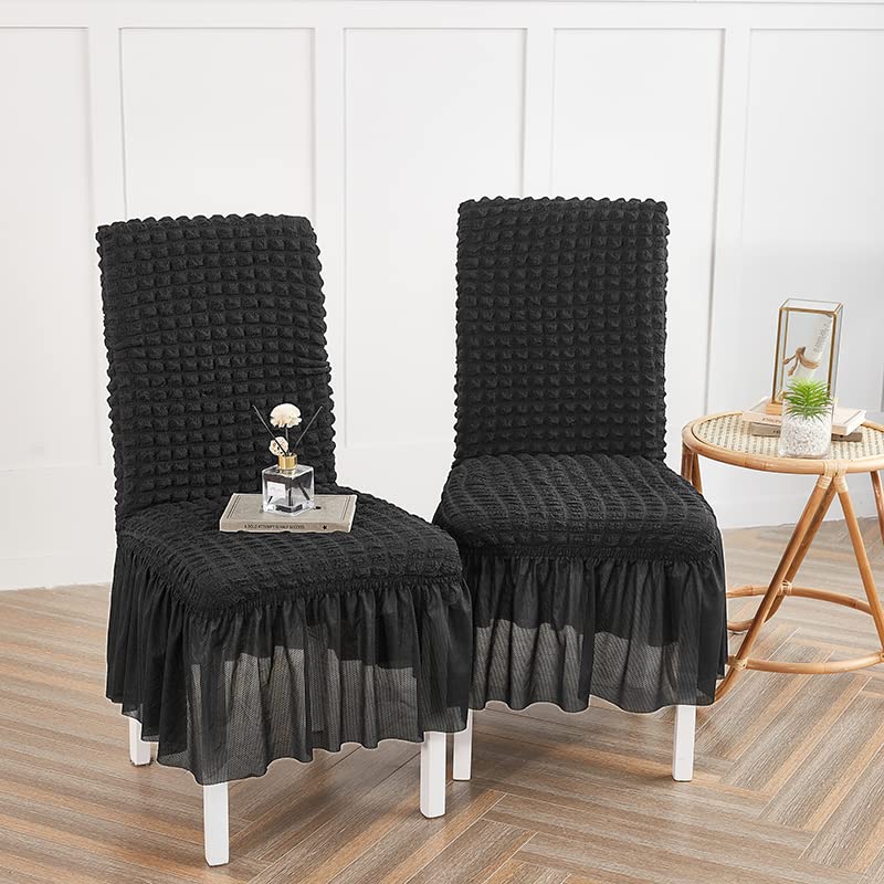 2-Pack Stretch Washable Dining Chair Slipcovers - Parsons Chair Covers with Skirt, Removable Seat Protector for Kitchen, Restaurant, Party & Wedding Decor (Black) | Perfect for Home, Hotel & Event Decorations