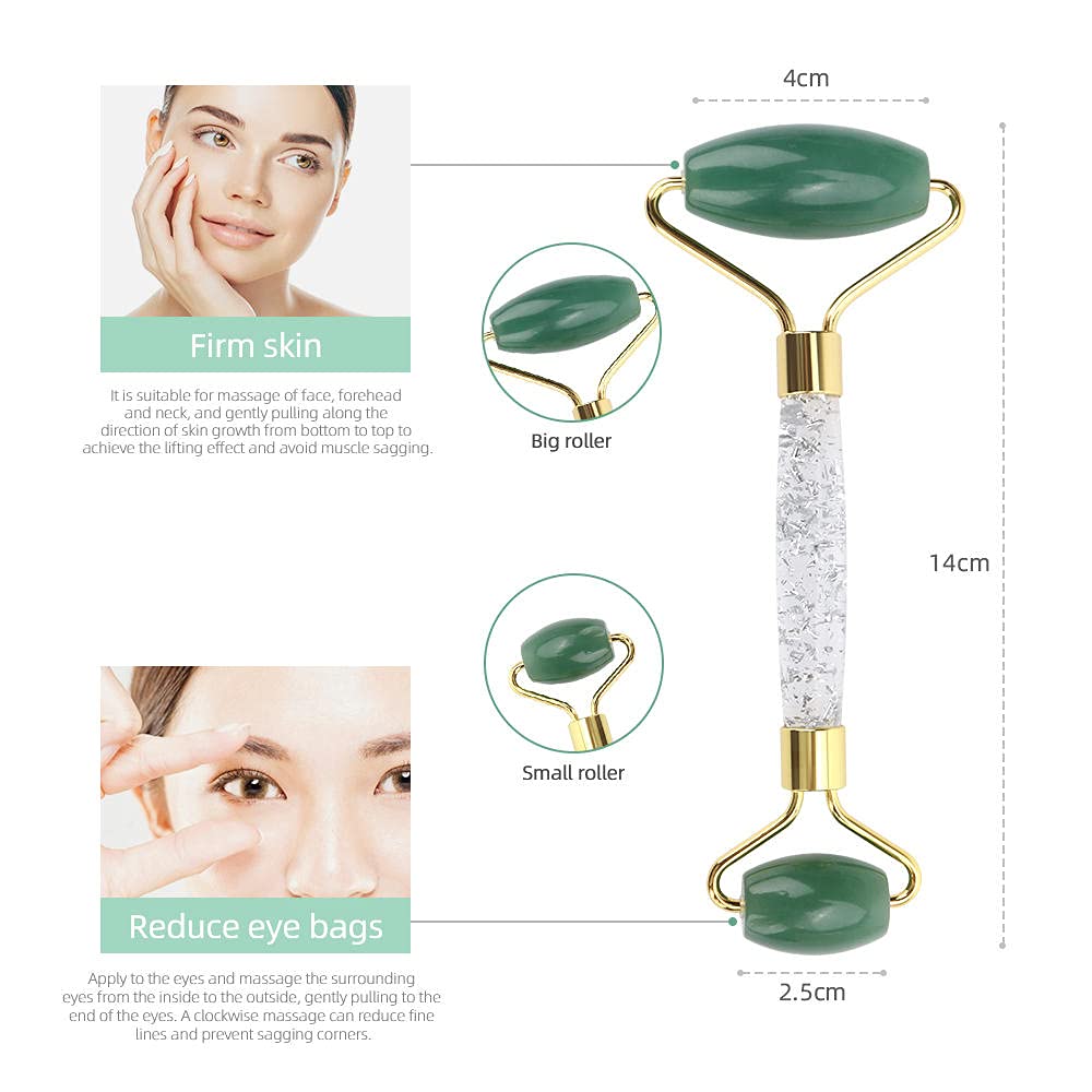 Natural Jade Gua Sha Stone & Face Roller Set - Pink, White, Green Massage Tools for Face & Body Care, Skin Rejuvenation, Slimming - Perfect for Home Spa, Self-Care Routine & Beauty Therapy (White Box)