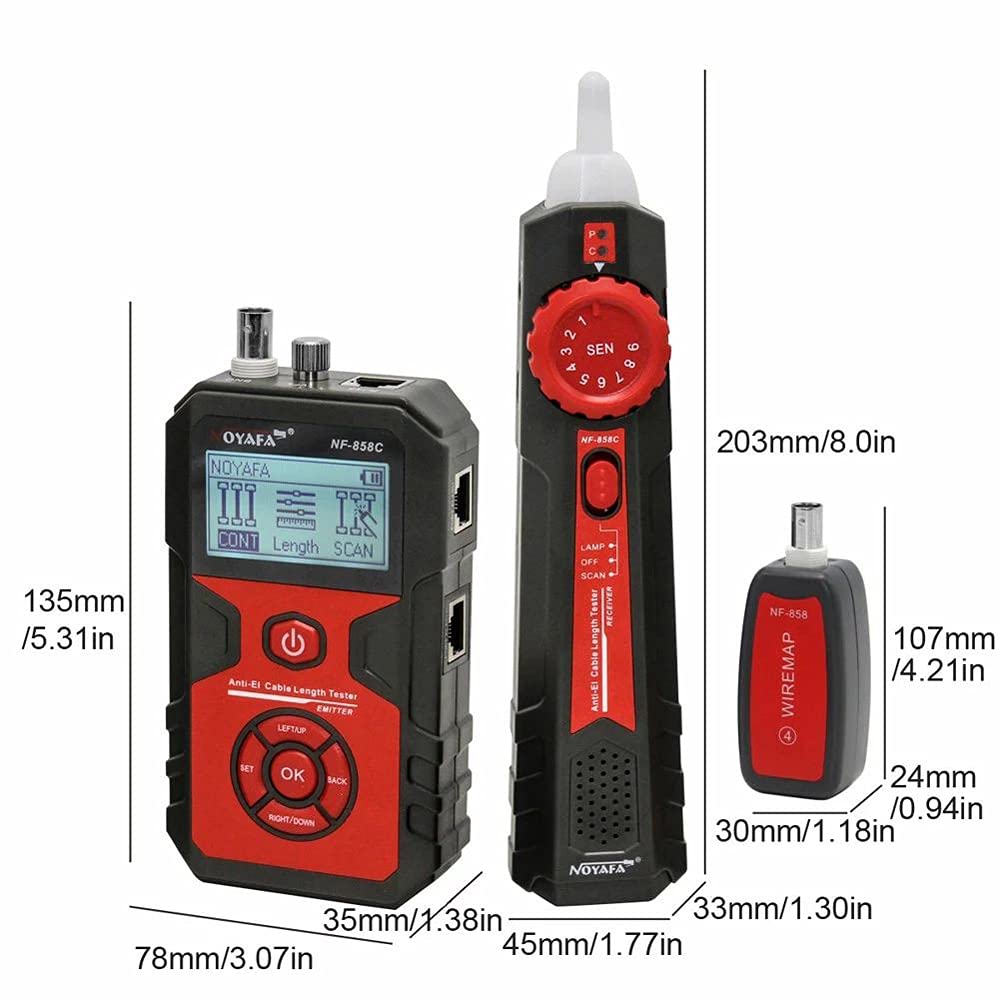NF-858C Professional Cable Line Locator - RJ11/RJ45/BNC Portable Wire Tester with Length Measurement | Perfect for Network Installation, Telecom Repair & Home Wiring Projects