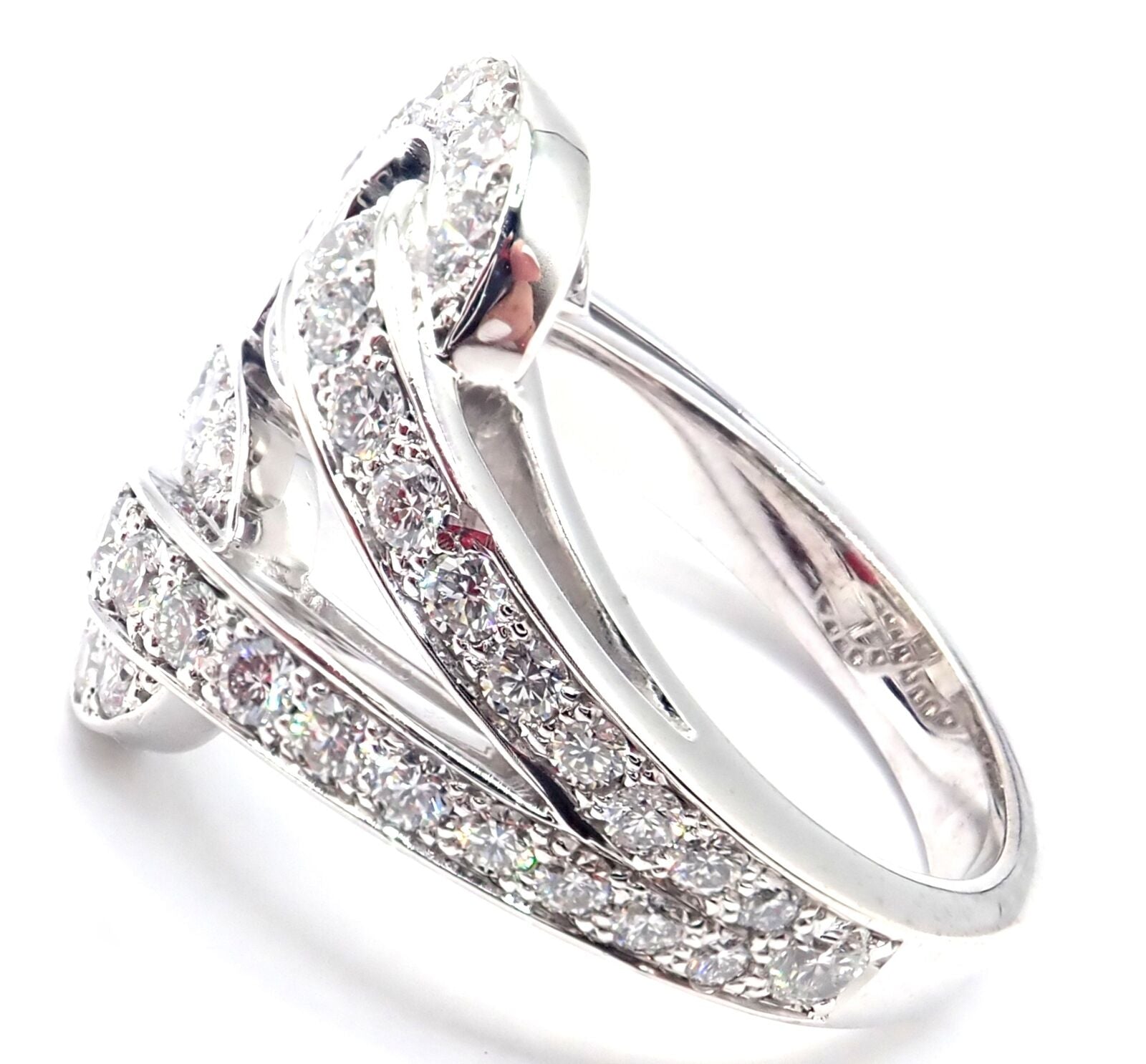 Authentic Cartier Agrafe 18k White Gold Diamond Band Ring for Women - Luxury Wedding Engagement Jewelry Gift for Her
