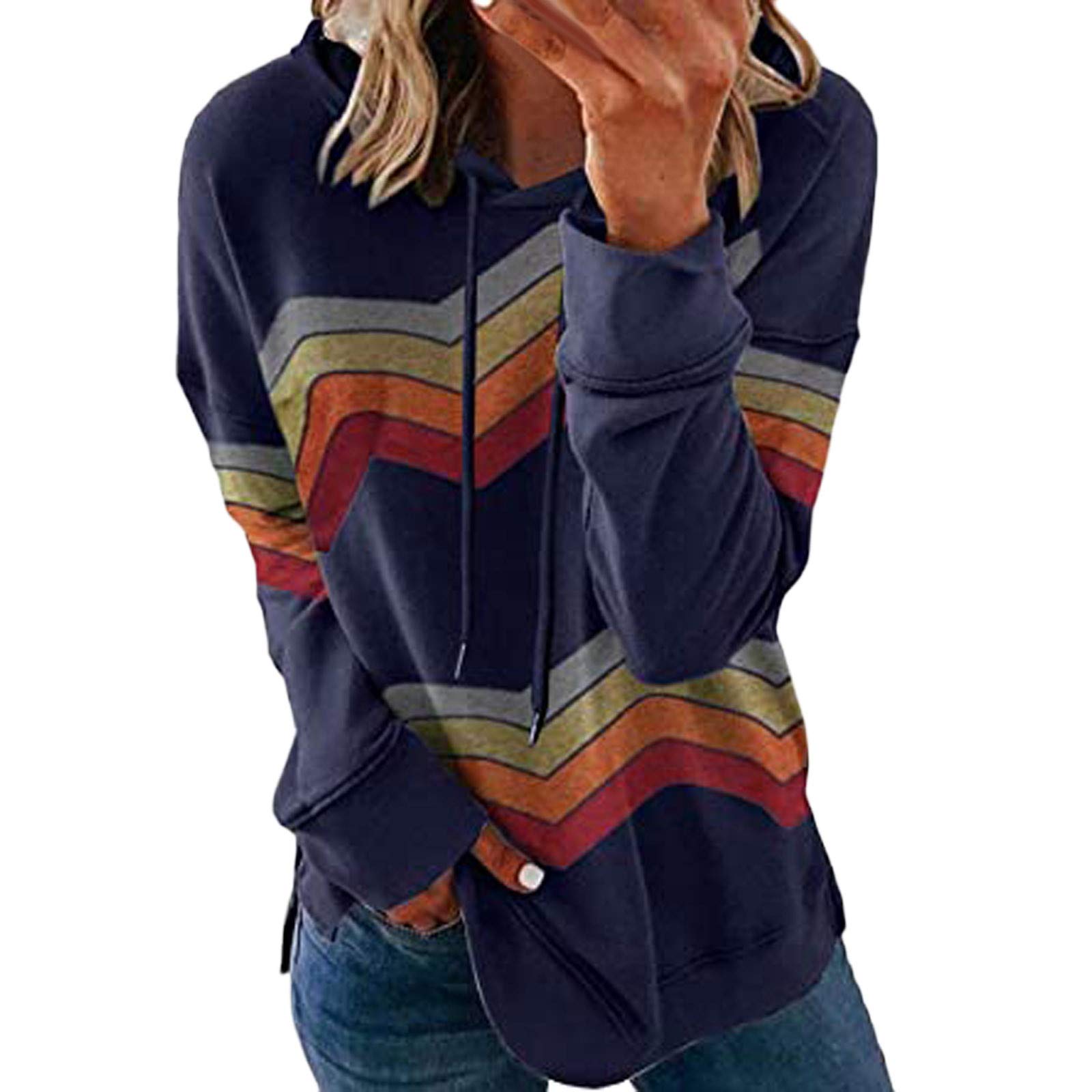 Stylish Women's Striped Print Hoodie - Long Sleeve Cute Pullover Sweatshirt for Casual Wear | Cozy Loose Fit Blouse for Everyday Outfits & Layering