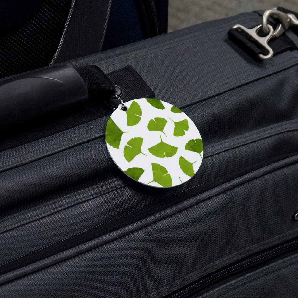 Premium Ginkgo Biloba Leaf Pattern Round Luggage ID Tag - Durable Suitcase & Carry-On Baggage Identifier - Perfect for Travel, Business Trips & Vacation Packing Organization