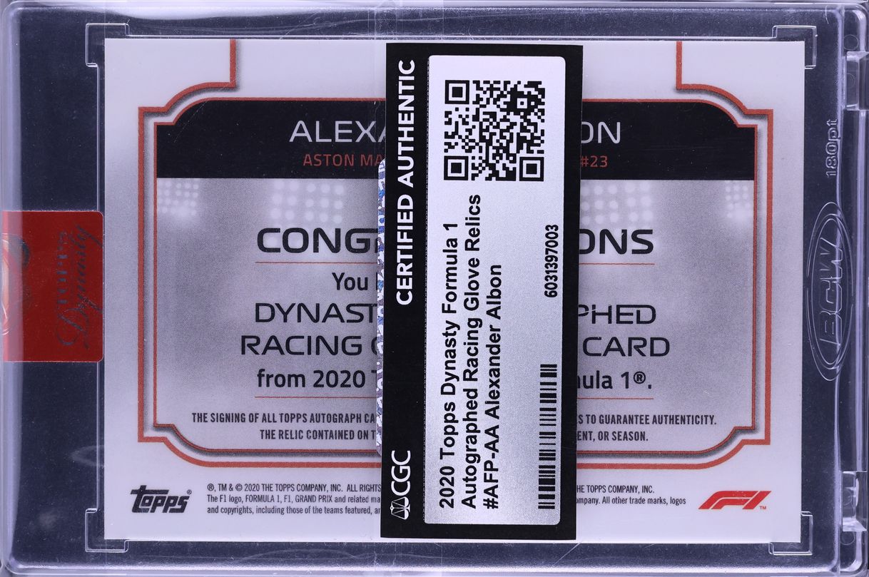 Alexander Albon Autographed Racing Gloves Relics - 2020 Topps Dynasty F1 Collectible Memorabilia - Perfect for F1 Fans, Sports Collectors & Racing Enthusiasts