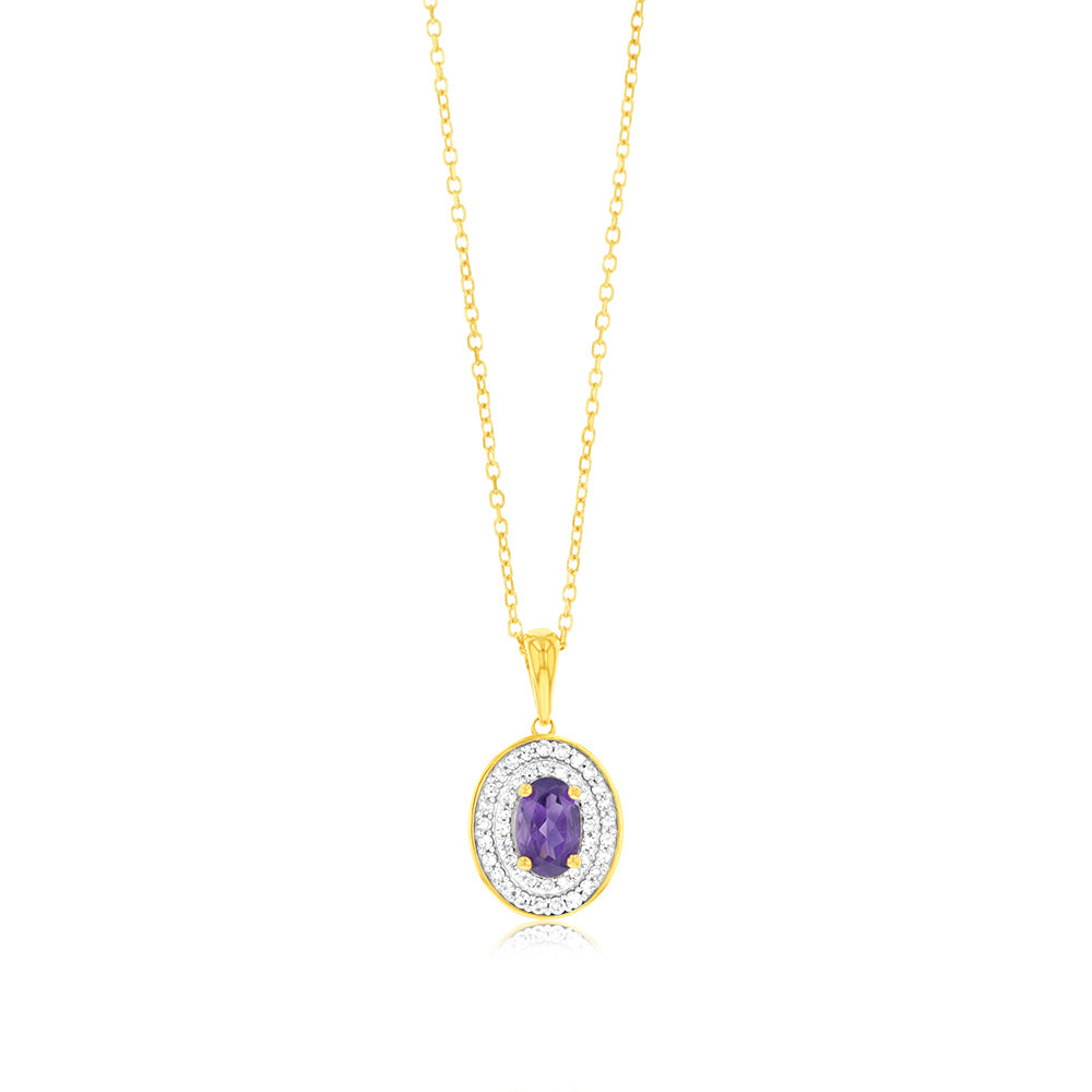 0.46 Carat Natural Amethyst and Diamond Pendant Necklace with 45cm 9ct Yellow Gold Chain - Elegant Jewelry Gift for Women, Perfect for Valentine's Day, Anniversary & Special Occasions